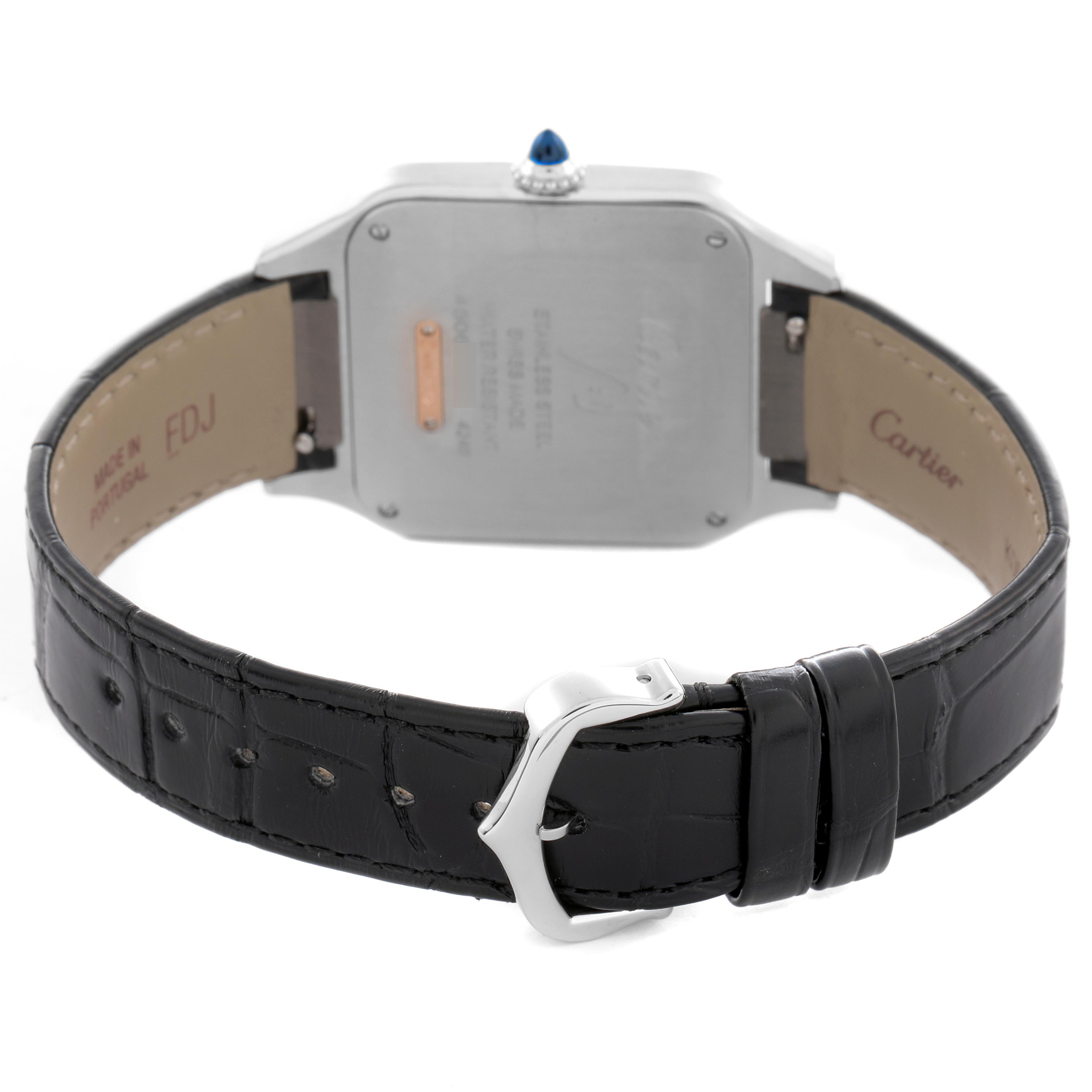 The image shows the back view of a Cartier Santos Dumont W2SA0011 Men
s Steel and Gold (two tone) Silver Dial W2SA0011 Men
s Steel and Gold (two tone) Silver Dial watch, highlighting its strap, clasp, and case back.