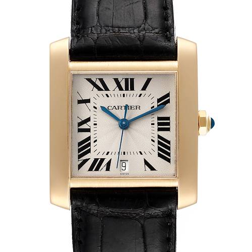 Photo of Cartier Tank Francaise Large Yellow Gold Black Strap Mens Watch W5000156