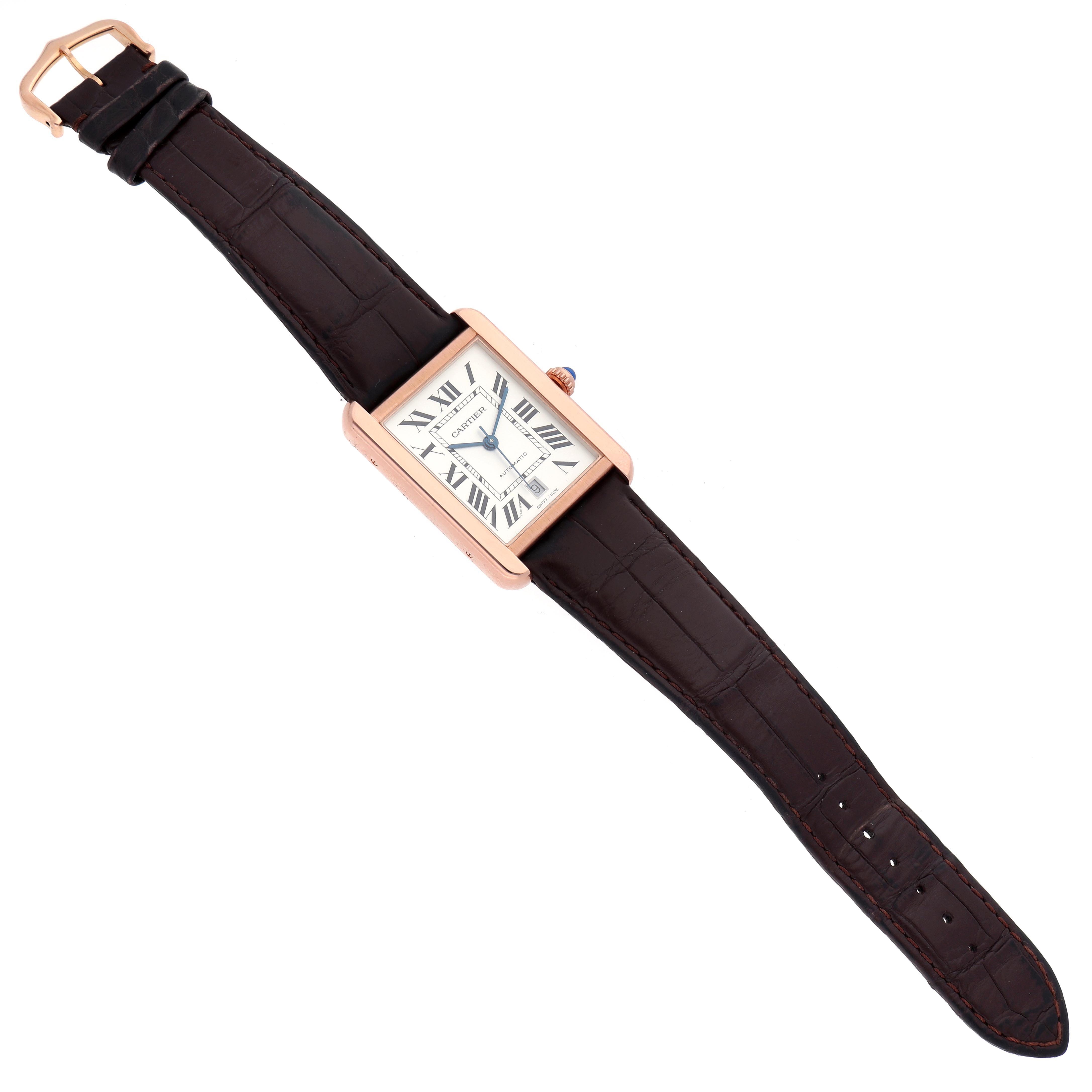 The Cartier Tank Solo W5200026 Men
s Steel and Gold (two tone) Silver Dial W5200026 Men
s Steel and Gold (two tone) Silver Dial watch is shown at an angled top view, displaying the face, case, strap, and buckle.