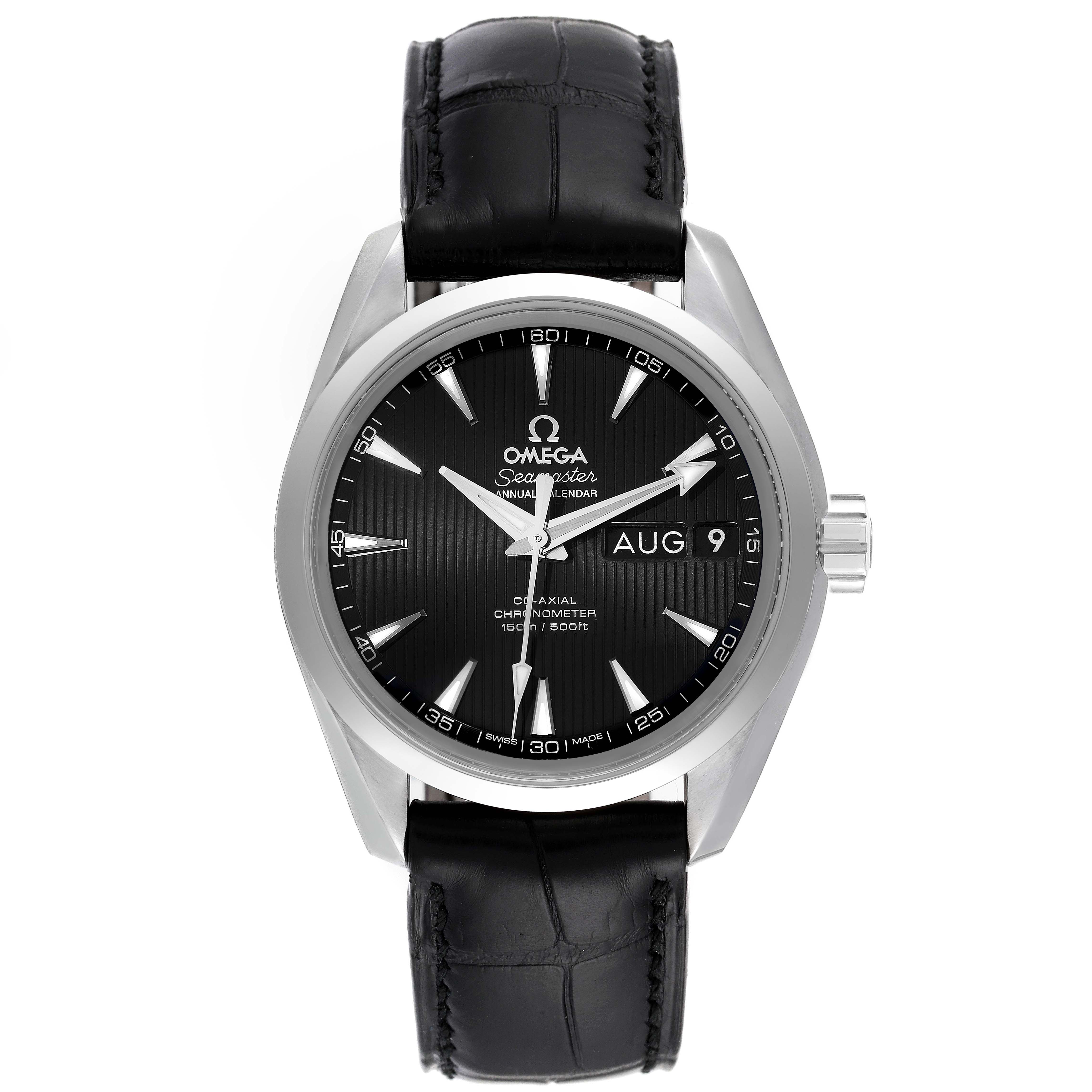 The image shows a front view of the Omega Aqua Terra 231.13.39.22.01.001 Men's Stainless Steel Black Dial 231.13.39.22.01.001 Men's Stainless Steel Black Dial watch, displaying its dial, bezel, and strap.