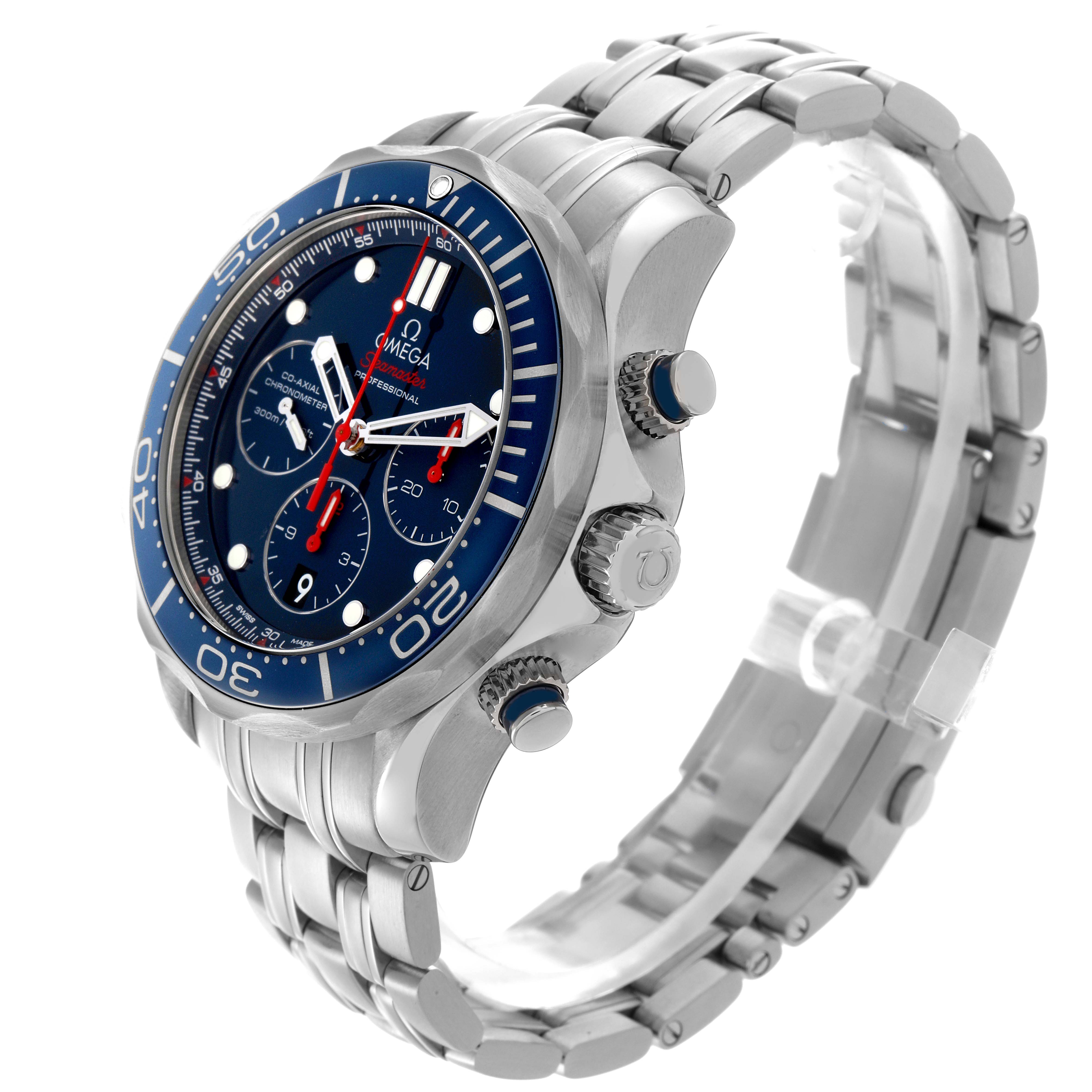 The Omega Seamaster 212.30.44.50.03.003 Men
s Stainless Steel Blue Dial 212.30.44.50.03.003 Men
s Stainless Steel Blue Dial watch is shown at a three-quarter angle, displaying the face, bezel, crown, and bracelet.