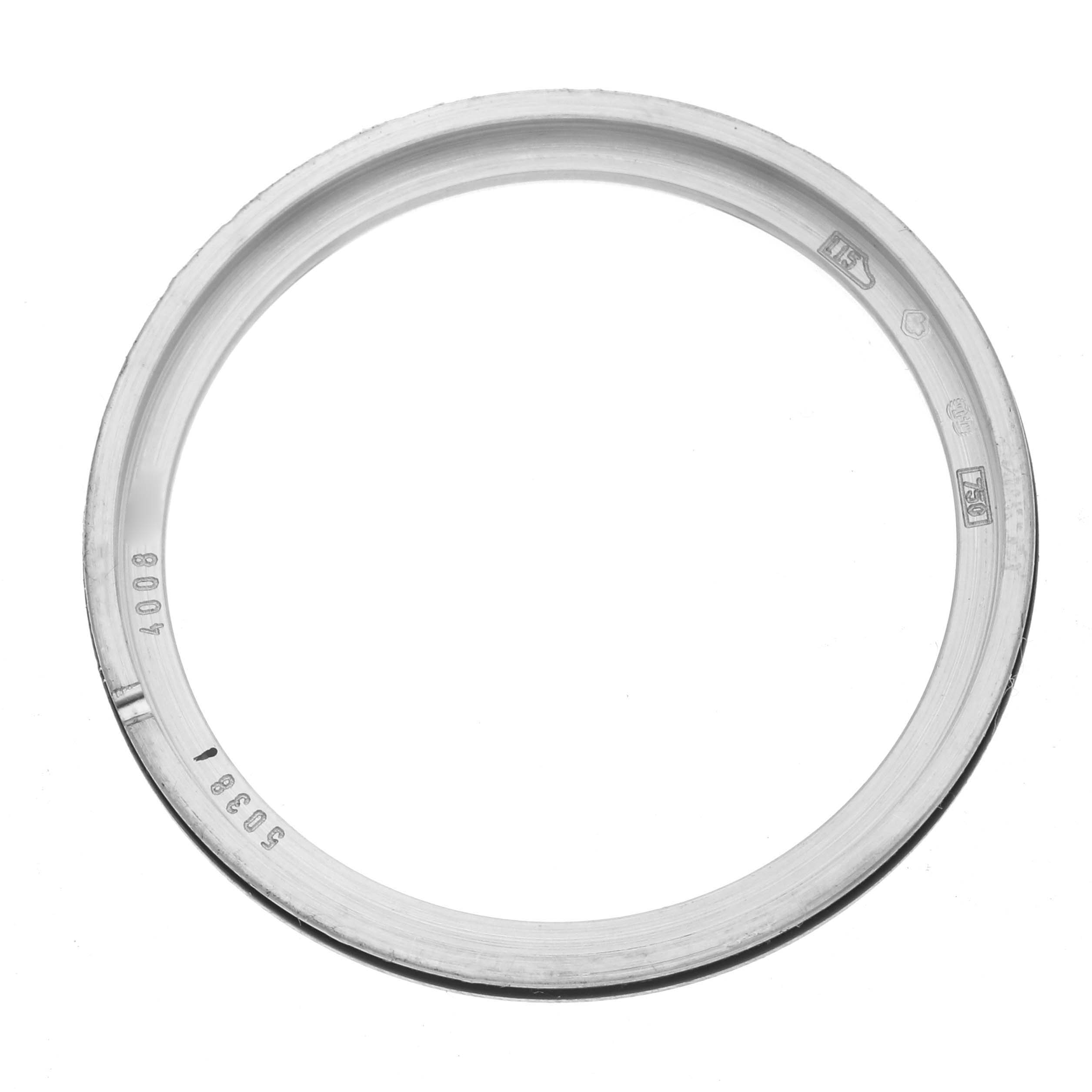 The image shows the silver bezel component of a Patek Philippe Complications 5038G Men
s White Gold Black Dial 5038G Men
s White Gold Black Dial model, viewed from above.