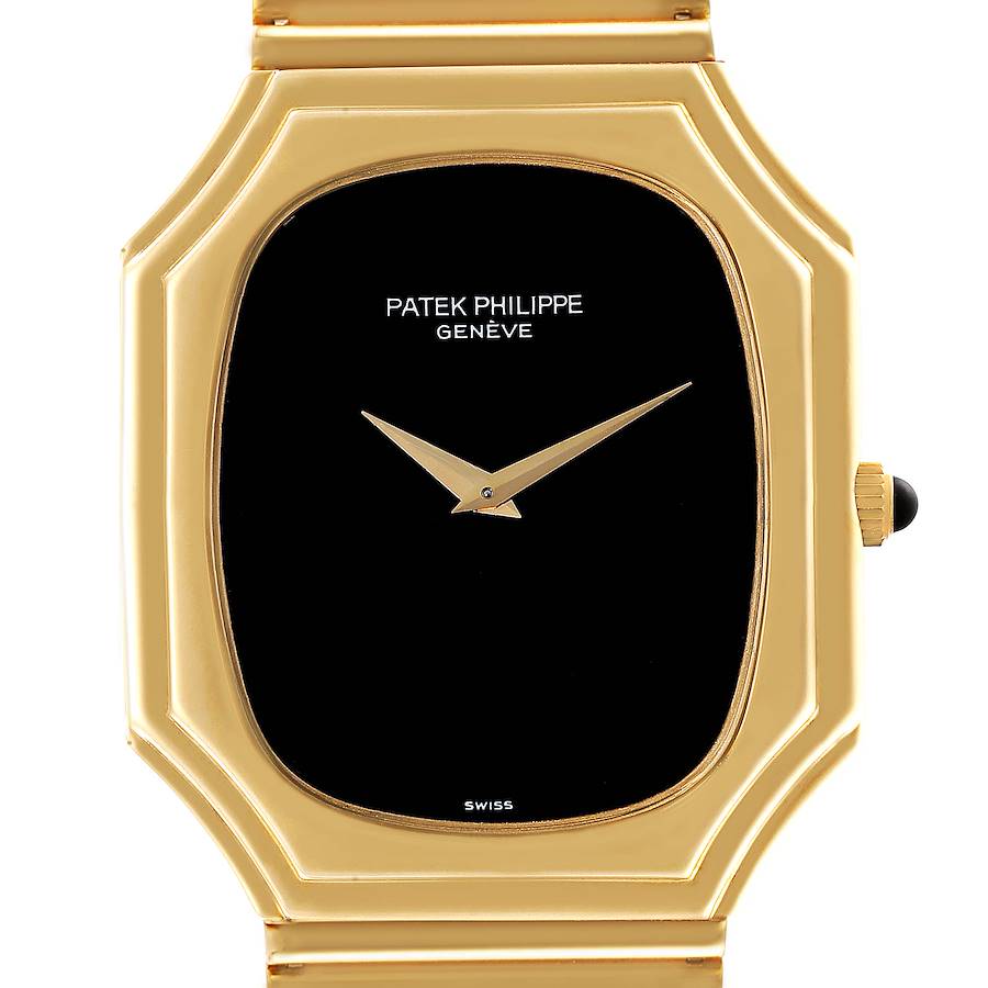 Patek Philippe Yellow Gold Black Onyx Dial Vintage Mens Watch 3729 SwissWatchExpo