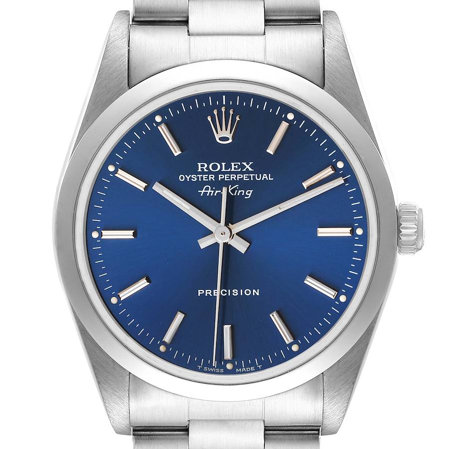 Rolex Air King 34 Blue Dial Domed Bezel Steel Mens Watch 14000 TWO LINKS ADDED SwissWatchExpo