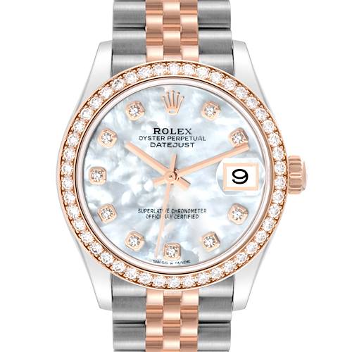 Photo of Rolex Datejust 31 Midsize Steel Rose Gold Mother of Pearl Diamond Dial Ladies Watch 278381