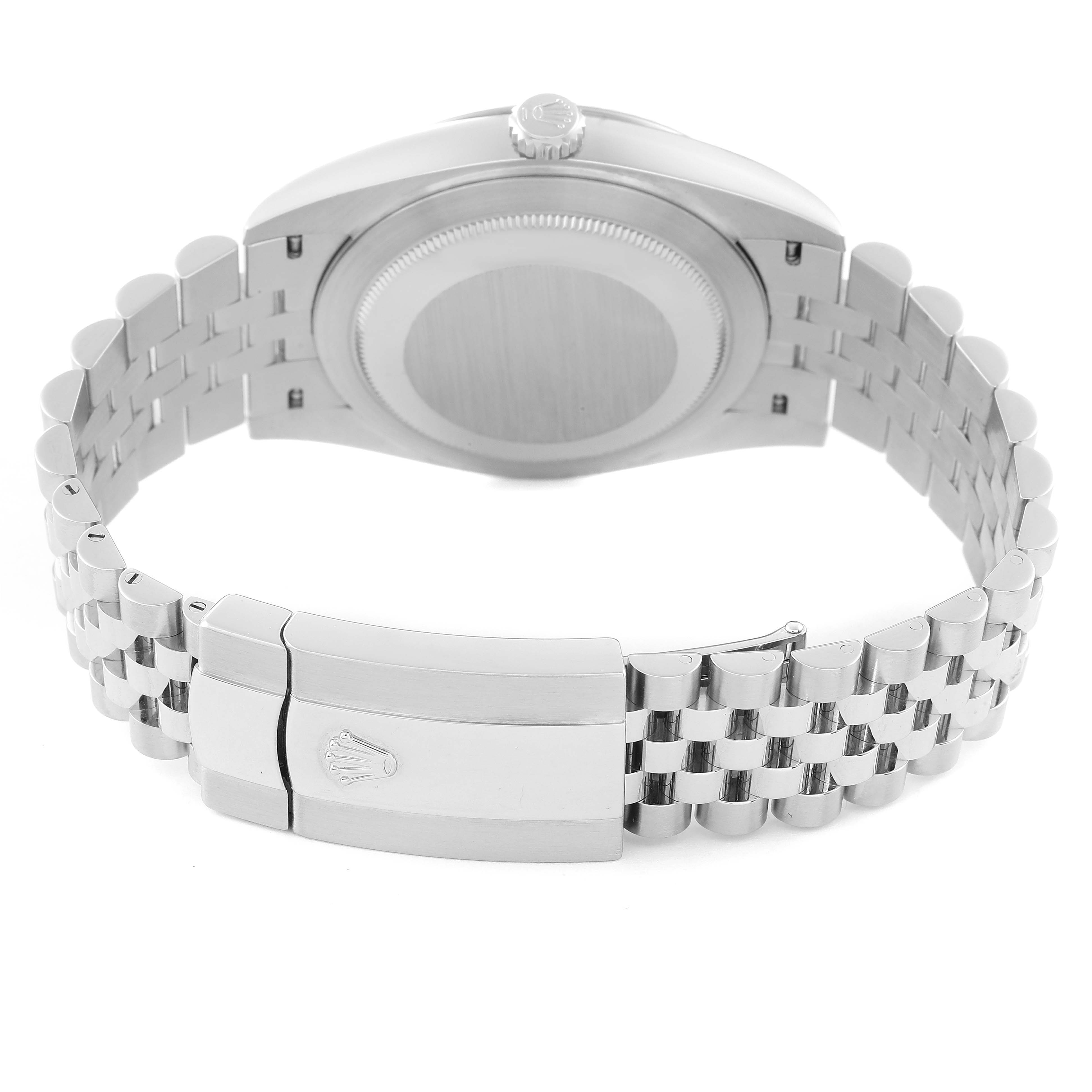 The image shows the back view of a Rolex Datejust 41 126334 Men's Stainless Steel Grey Dial 126334 Men's Stainless Steel Grey Dial watch, highlighting the bracelet and clasp.