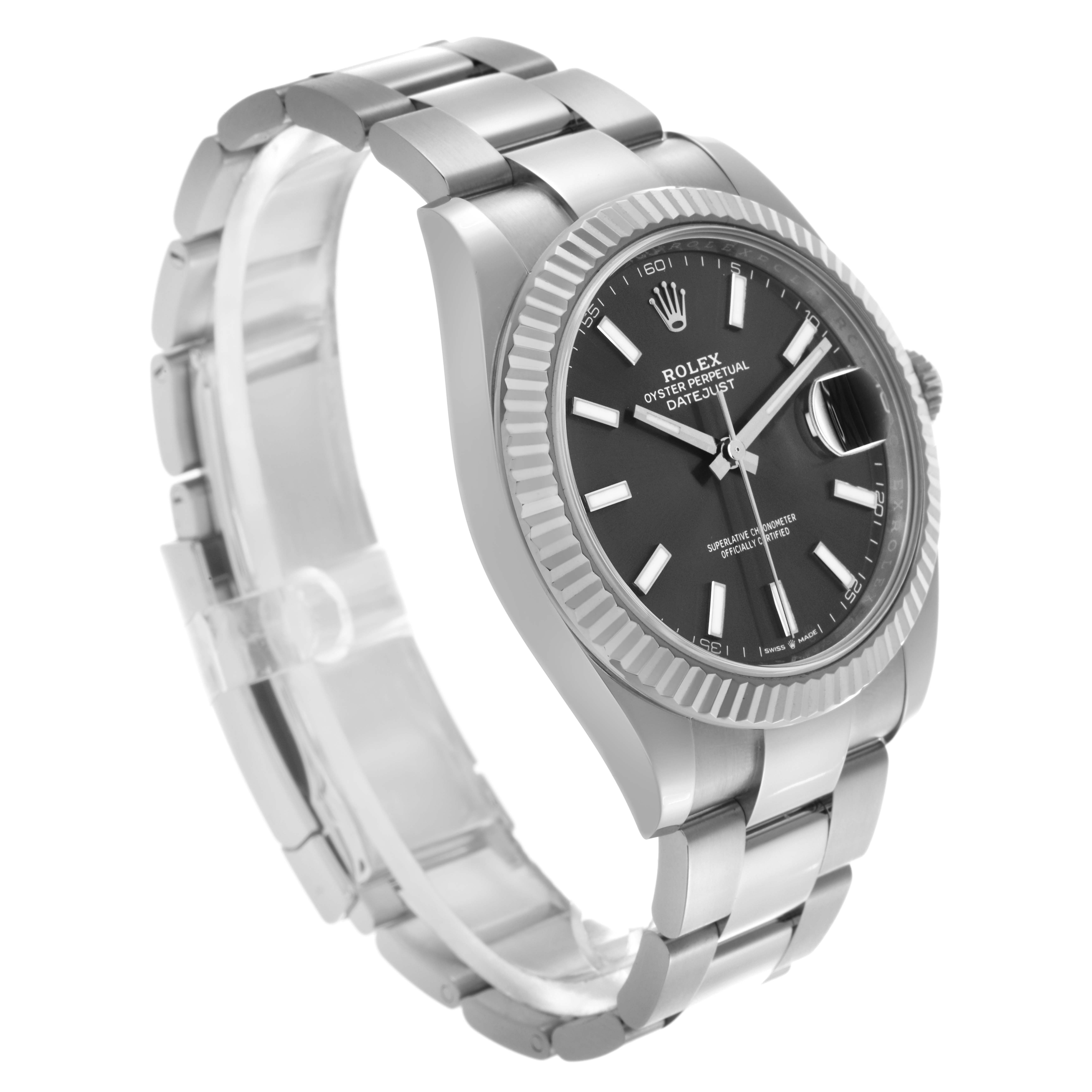 The Rolex Datejust 41 126334 Men
s Stainless Steel Grey Dial 126334 Men
s Stainless Steel Grey Dial is shown at a three-quarter angle, highlighting the face, bezel, case, and part of the bracelet.