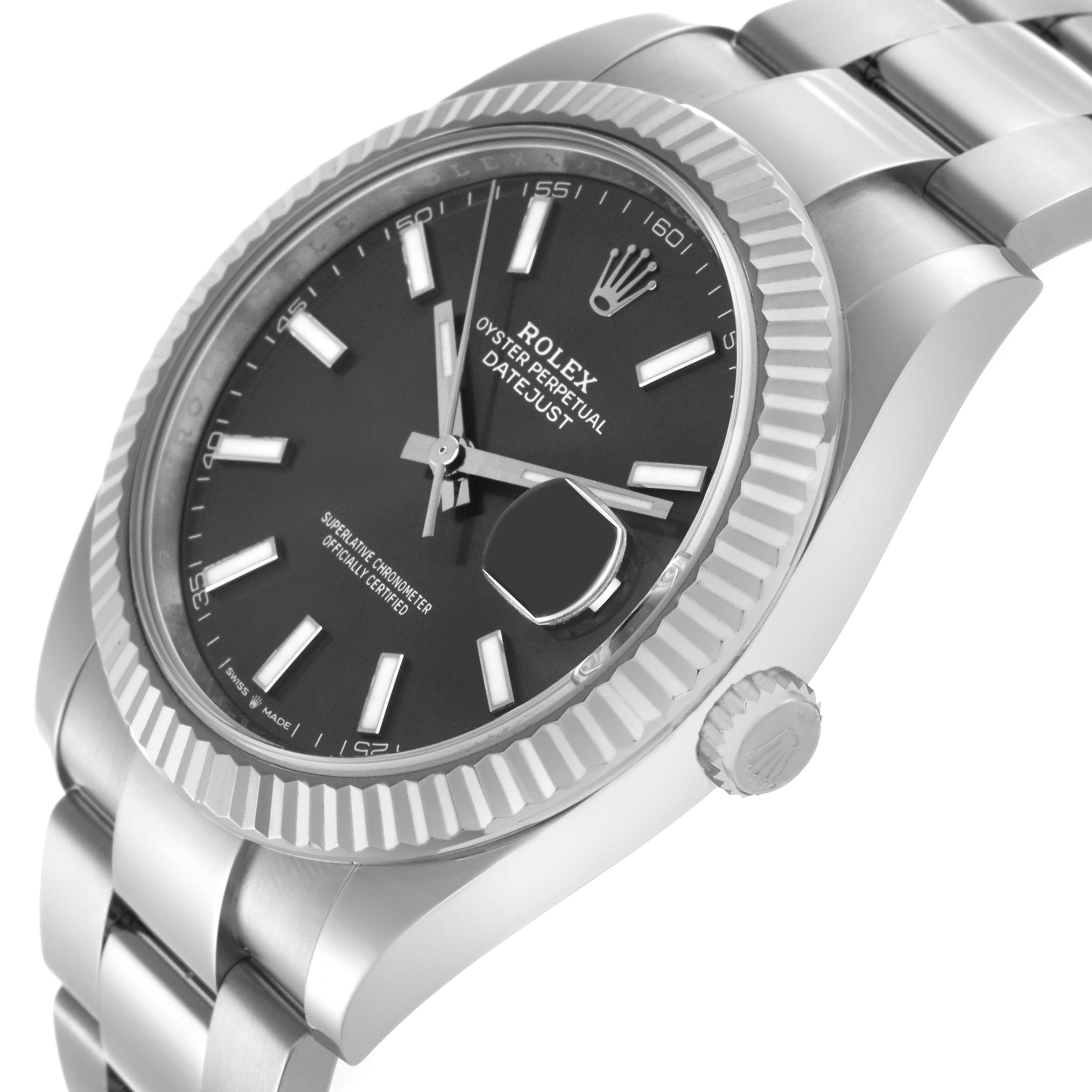 The Rolex Datejust 41 126334 Men
s Stainless Steel Grey Dial 126334 Men
s Stainless Steel Grey Dial watch is shown at an angled view, highlighting the dial, bezel, and bracelet.