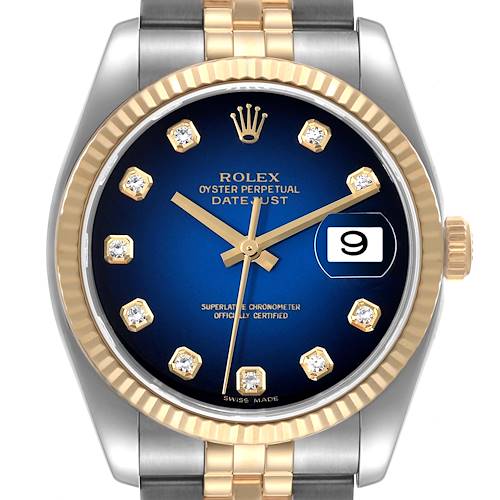 Photo of Rolex Datejust Steel Yellow Gold Blue Vignette Diamond Dial Mens Watch 116233