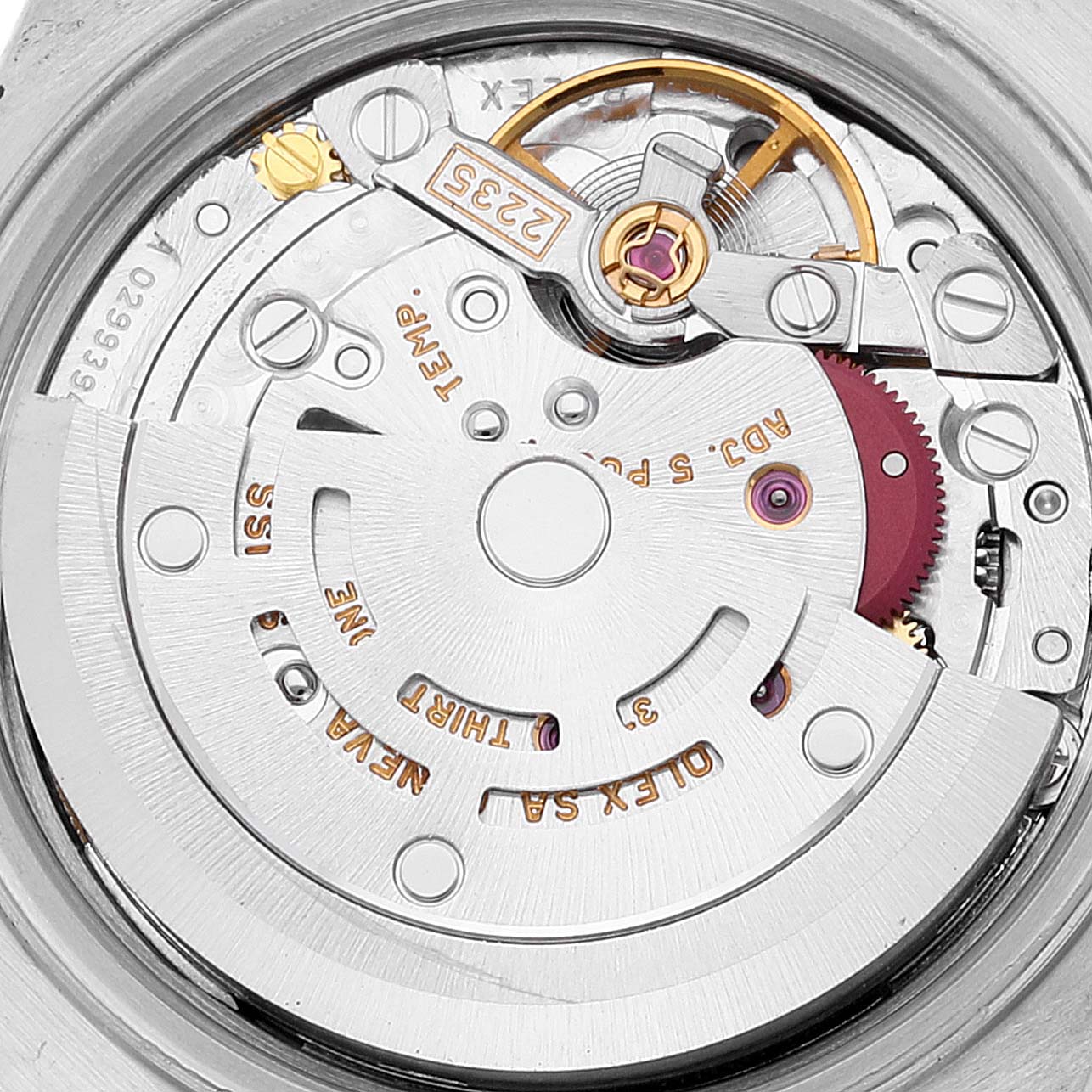 This image shows a close-up view of the movement and internal mechanisms of a Rolex Datejust 79173 Women's Steel and Gold (two tone) Champagne Dial 79173 Women's Steel and Gold (two tone) Champagne Dial watch.