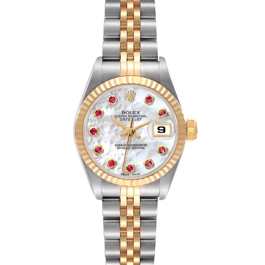 Rolex Datejust Steel Yellow Gold Mother of Pearl Ruby Ladies Watch 69173 SwissWatchExpo