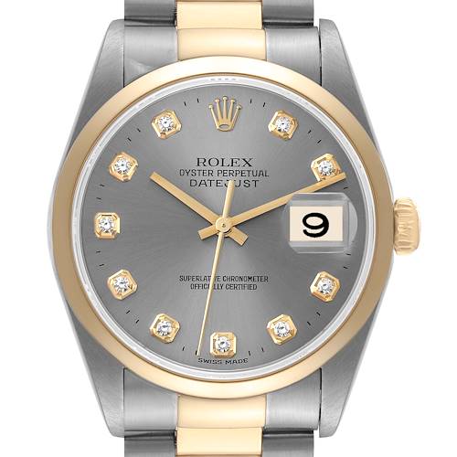Photo of Rolex Datejust Steel Yellow Gold Slate Diamond Dial Mens Watch 16203 Box Papers