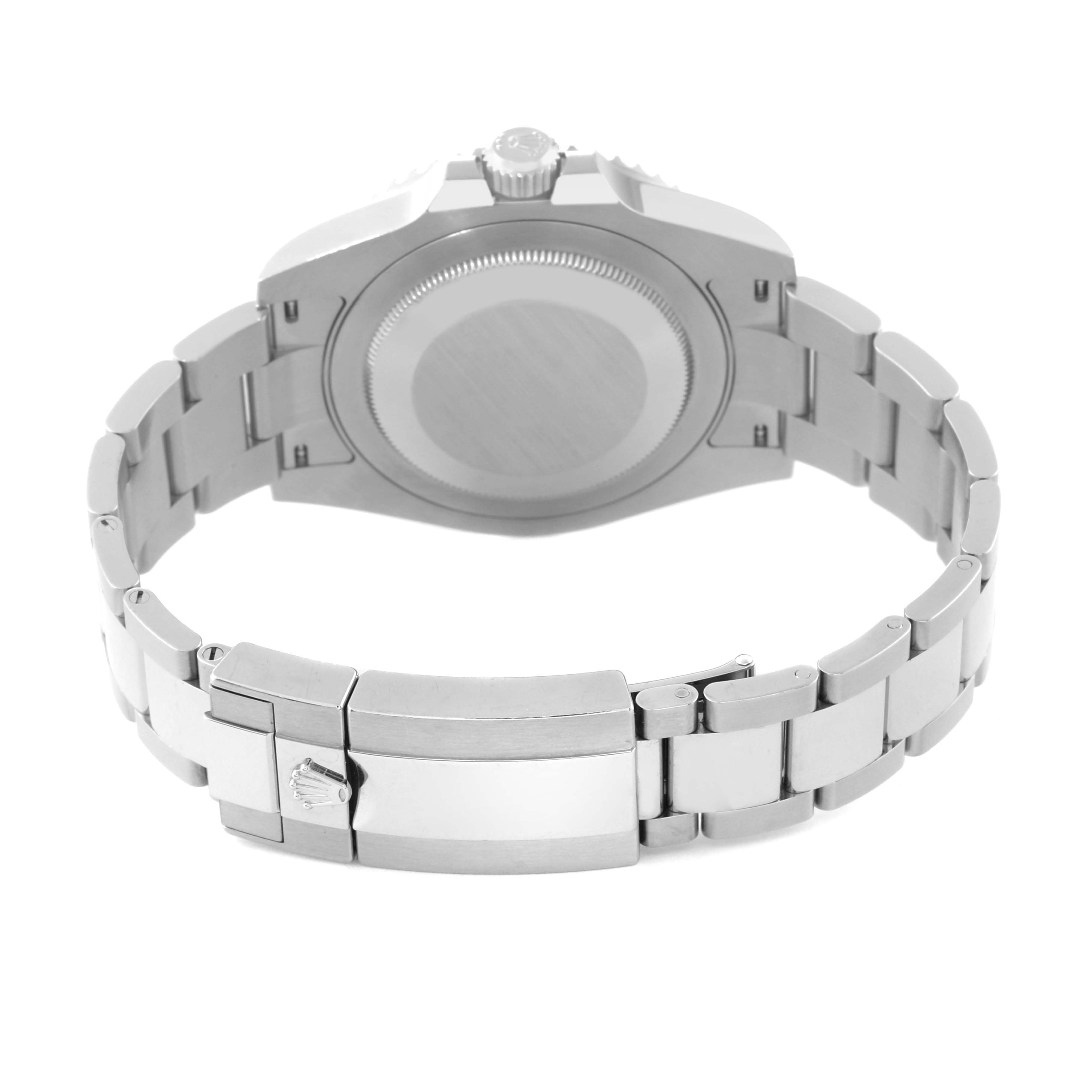 The image shows the back view of a Rolex GMT-Master 126710BLNR Men's Stainless Steel Black Dial 126710BLNR Men's Stainless Steel Black Dial watch, highlighting the bracelet and clasp.