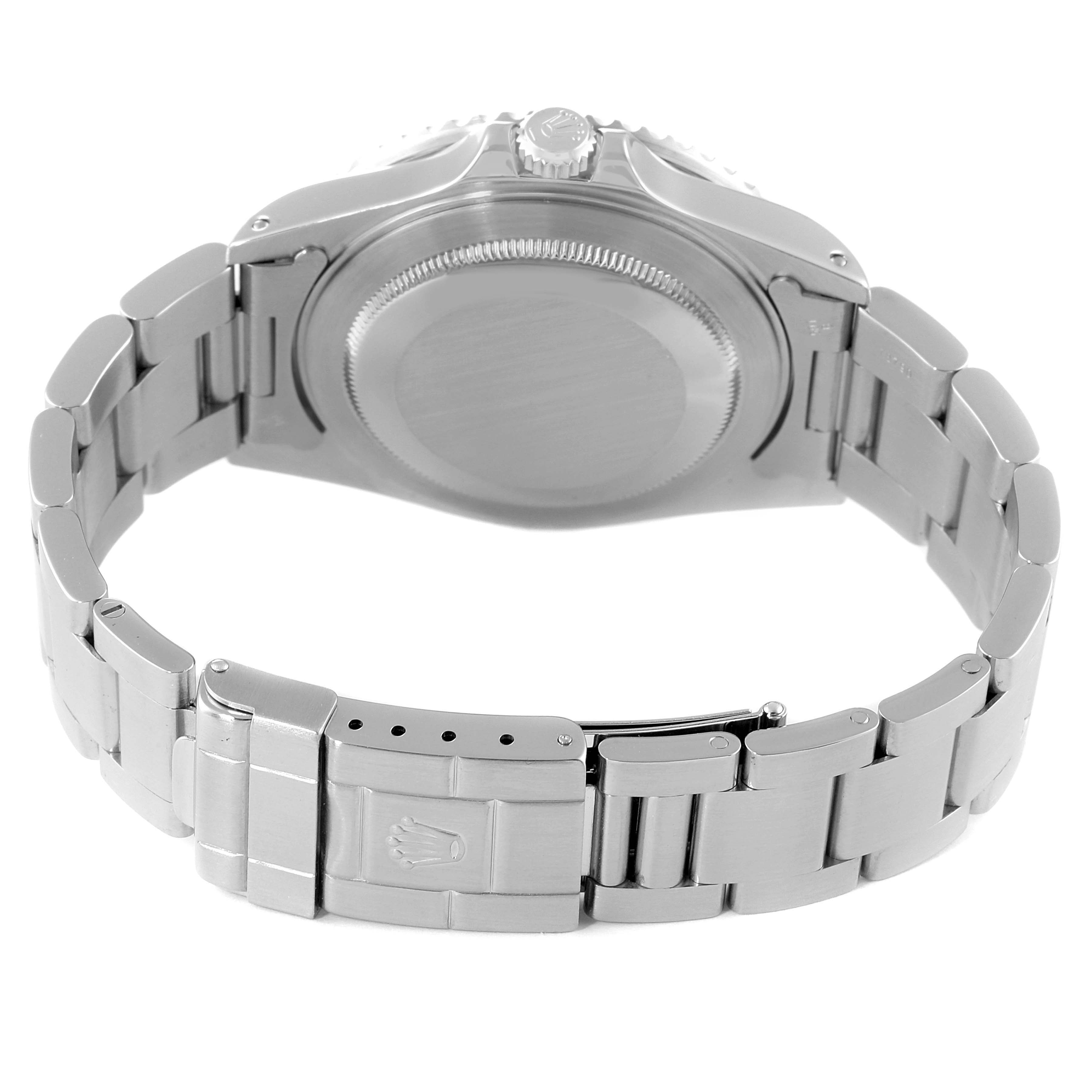 The image shows the back view of a Rolex GMT-Master 16710 Men's Stainless Steel Black Dial 16710 Men's Stainless Steel Black Dial watch, focusing on its stainless steel bracelet and clasp.