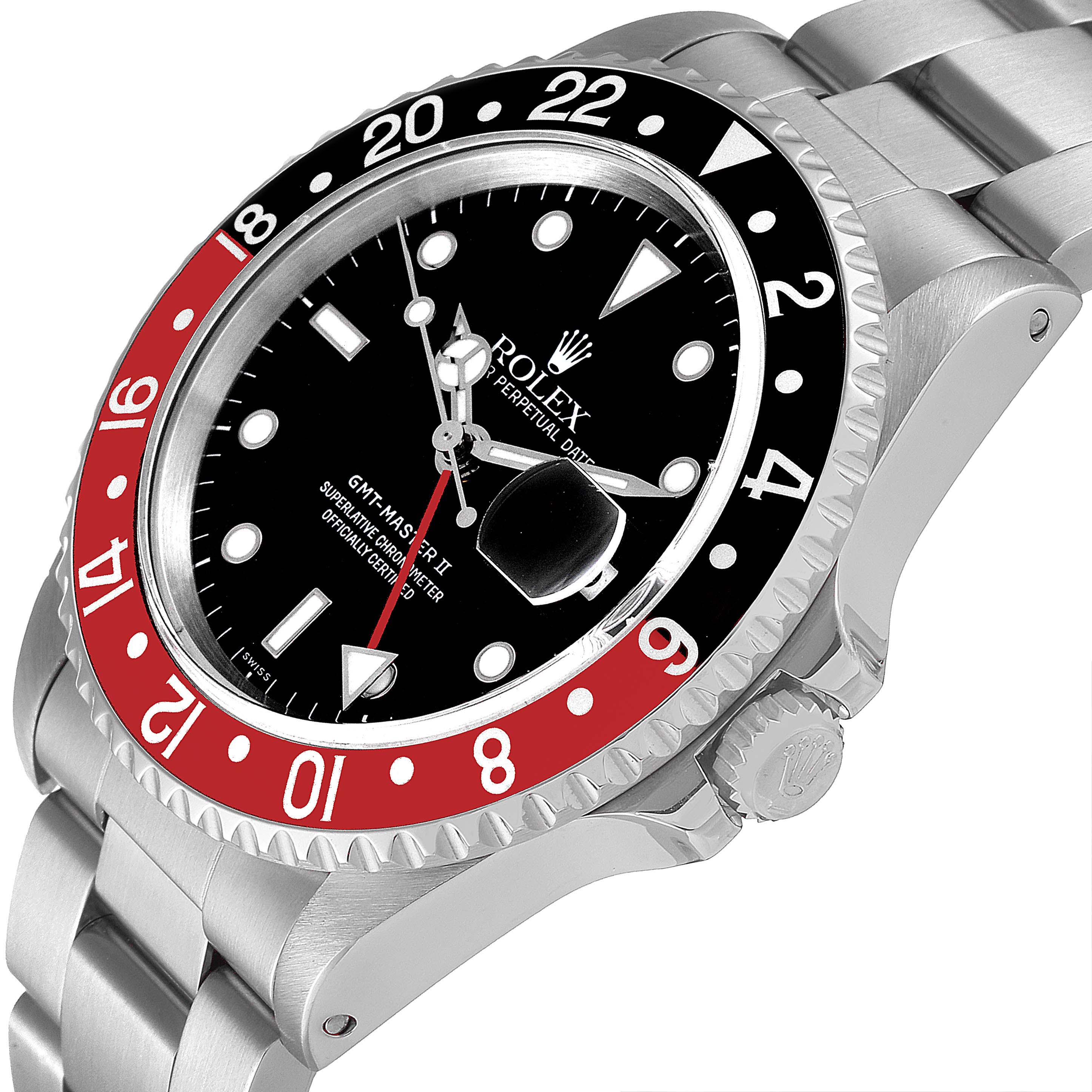 The image shows a close-up angle of the Rolex GMT-Master 16710 Men's Stainless Steel Black Dial 16710 Men's Stainless Steel Black Dial II watch focusing on the dial and bracelet.