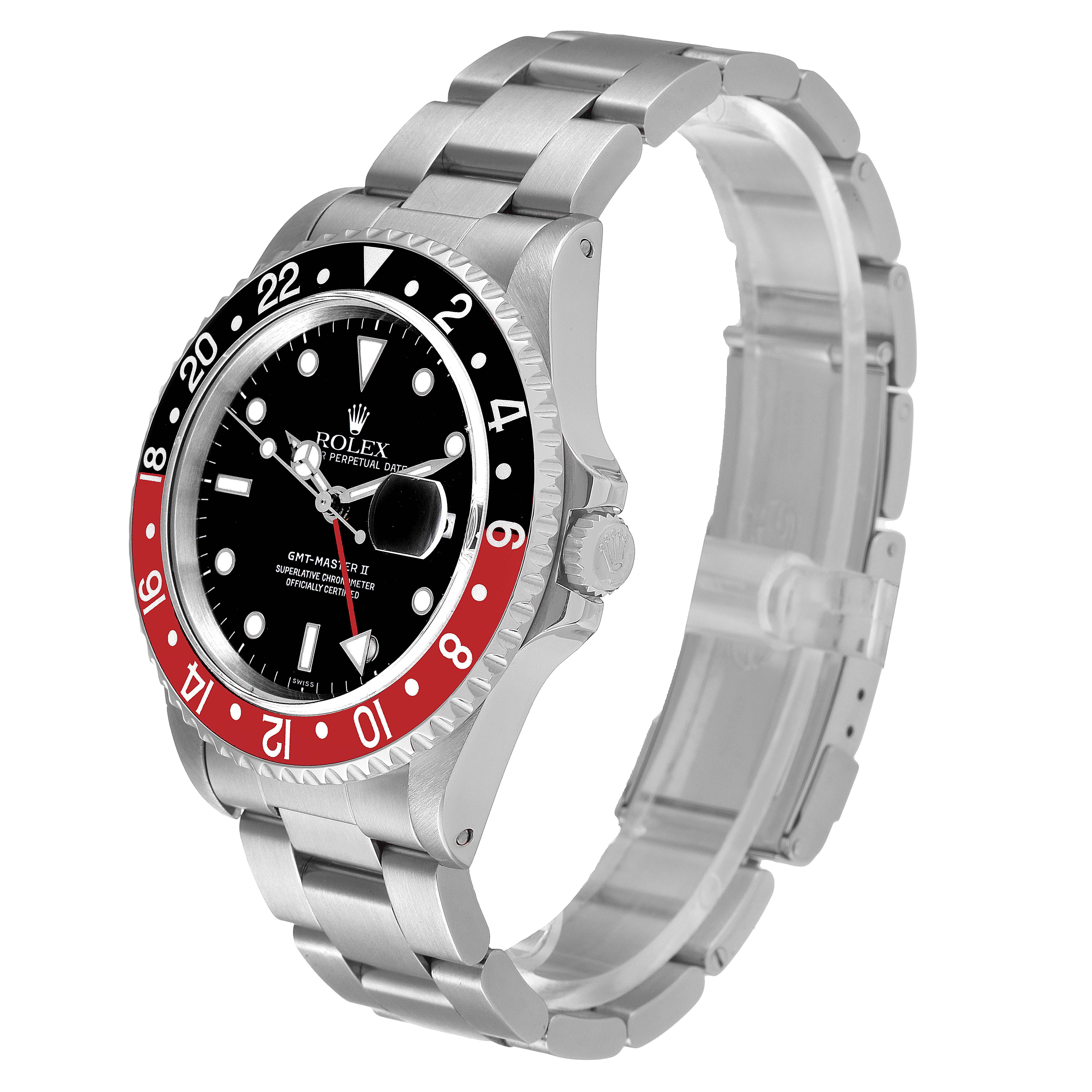 The image shows a Rolex GMT-Master 16710 Men's Stainless Steel Black Dial 16710 Men's Stainless Steel Black Dial II watch at a three-quarter angle, highlighting its dial, bezel, and bracelet.