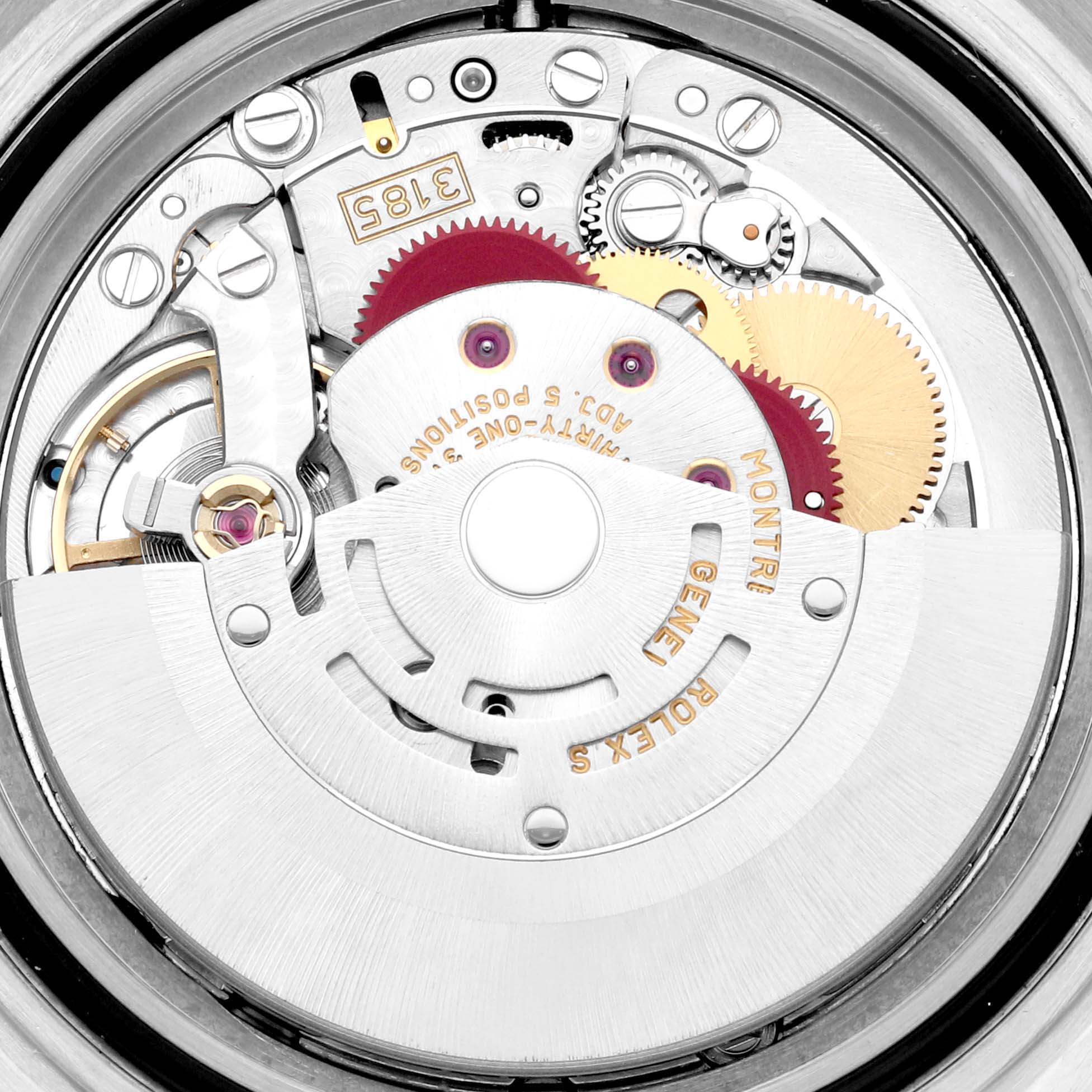 This image shows the intricate inner mechanics and movement of the Rolex GMT-Master 16710 Men's Stainless Steel Black Dial 16710 Men's Stainless Steel Black Dial watch from a top-down angle.