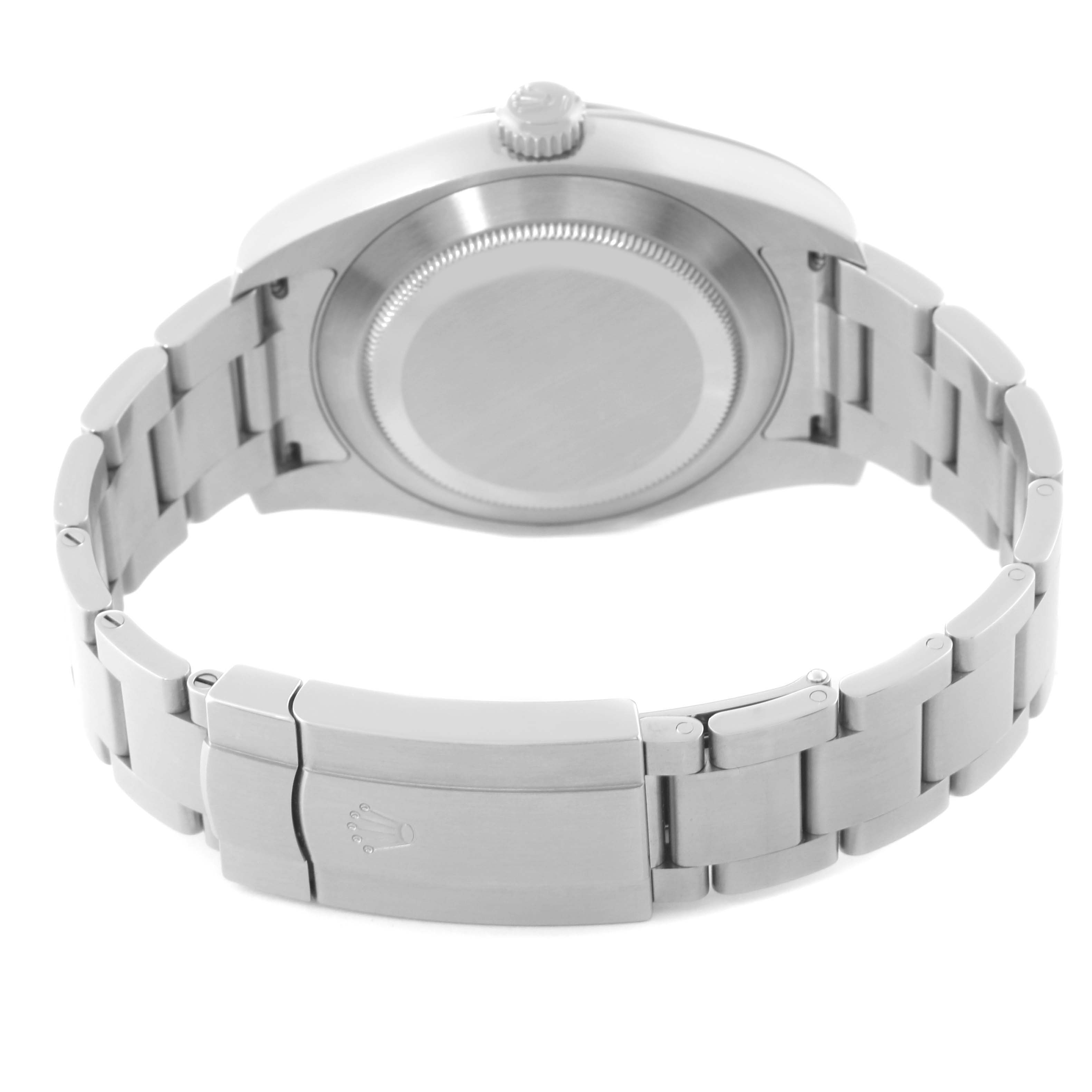 The image shows the back and bracelet of a Rolex Air-King 116900 Men's Stainless Steel Black Dial 116900 Men's Stainless Steel Black Dial watch from a lower rear angle.