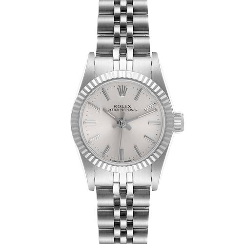 Photo of Rolex Oyster Perpetual Steel White Gold Silver Dial Ladies Watch 67194