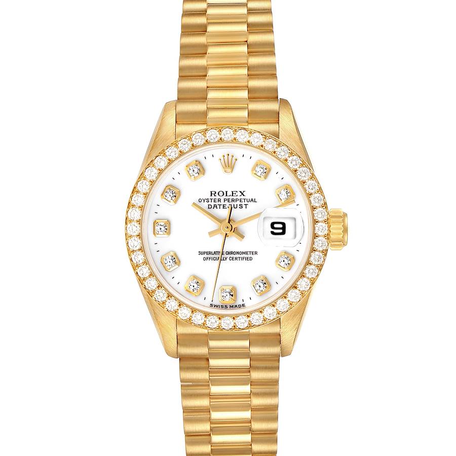 Rolex President Datejust Yellow Gold White Diamond Dial Watch 69138 SwissWatchExpo
