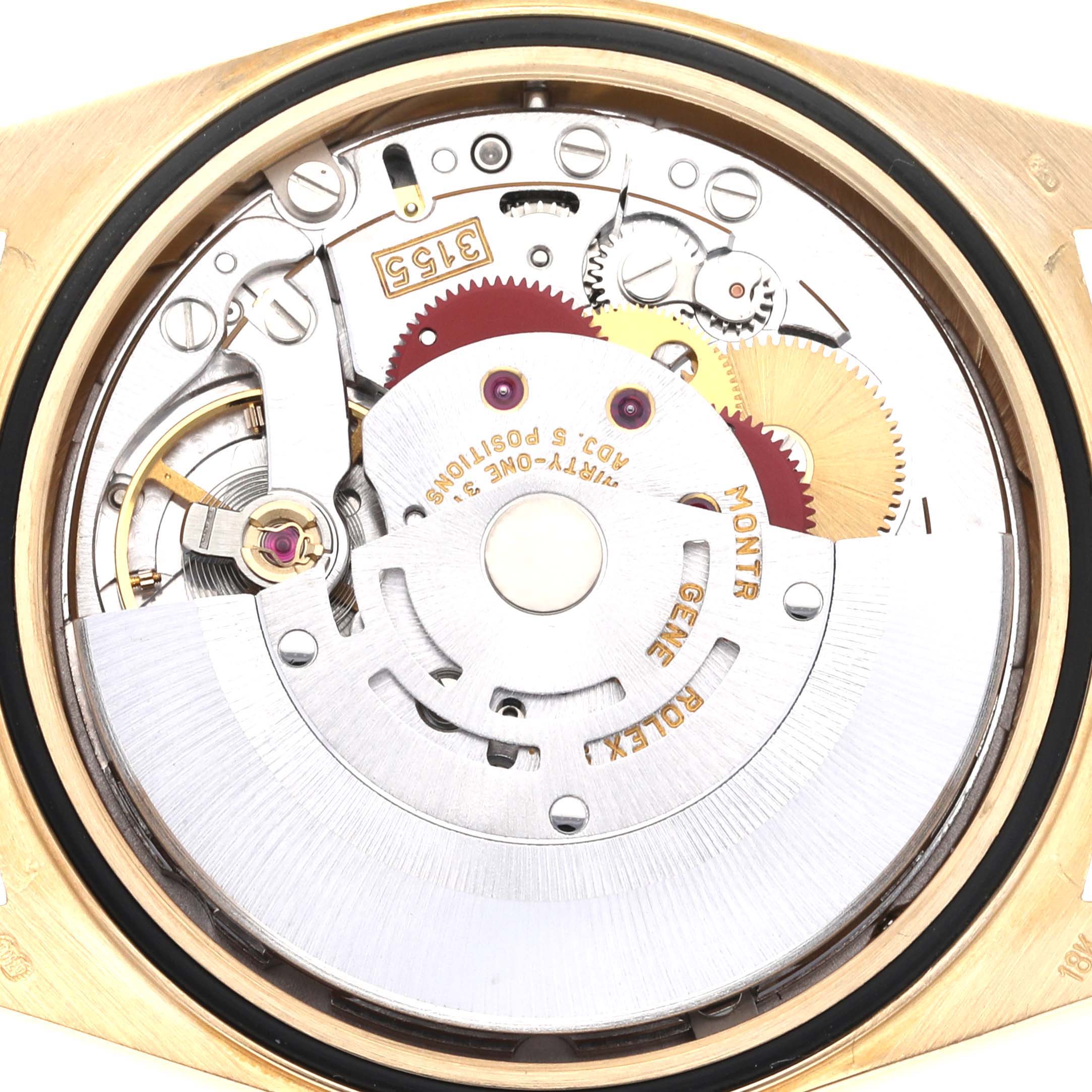 This image shows the internal movement parts of a Rolex President 18248 Men
s Yellow Gold Champagne Dial 18248 Men
s Yellow Gold Champagne Dial model watch from the back view.