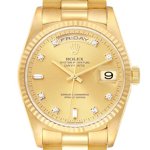Photo of Rolex President Day-Date Yellow Gold Diamond Dial Mens Watch 18238 Papers