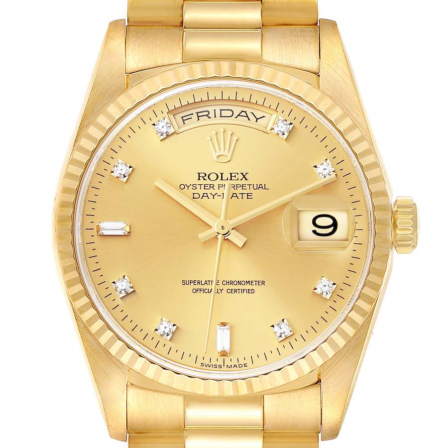 Rolex President Day-Date Yellow Gold Diamond Dial Mens Watch 18238 Papers SwissWatchExpo