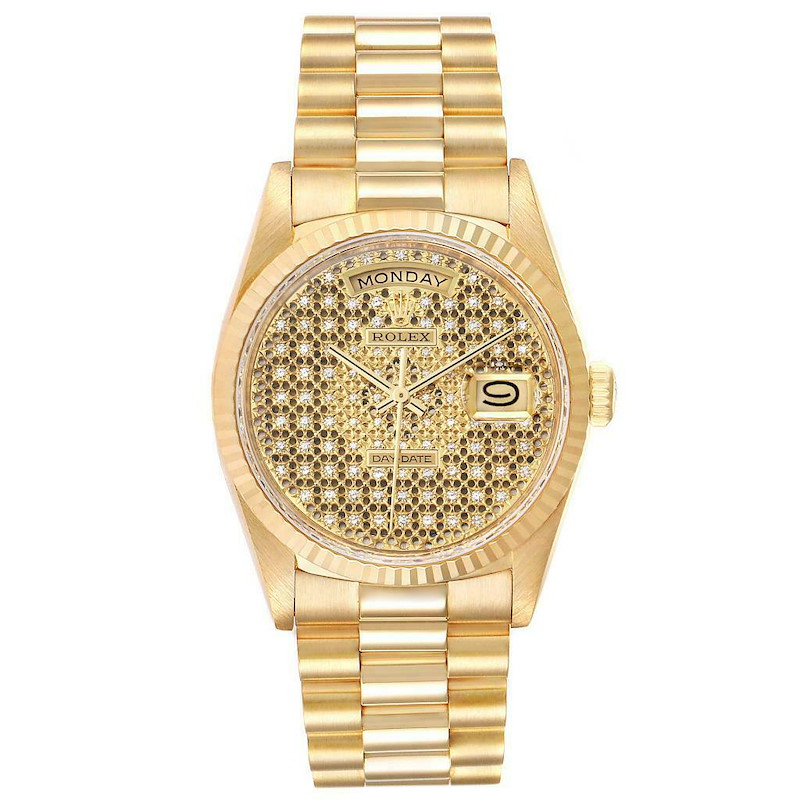 Rolex President Day-Date Yellow Gold Honeycomb Diamond Dial Watch 18238 ...