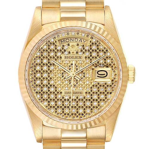 Photo of Rolex President Day-Date Yellow Gold Honeycomb Diamond Dial Watch 18238
