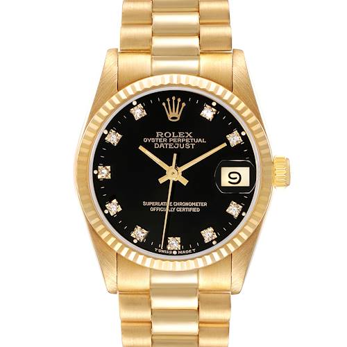 Photo of Rolex President Midsize Yellow Gold Onyx Diamond Dial Ladies Watch 68278
