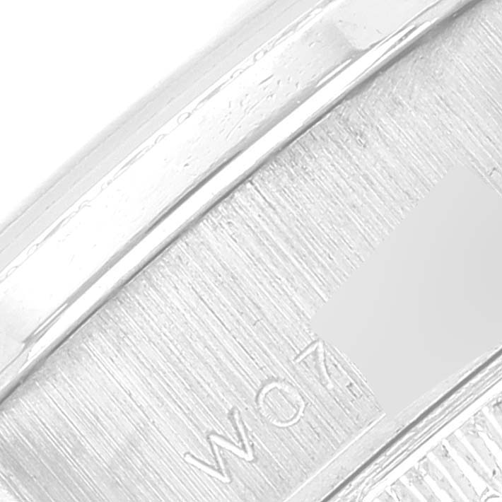 This image shows a close-up of the bracelet links of the Rolex President 69136 Women's Platinum Silver Dial 69136 Women's Platinum Silver Dial model watch.