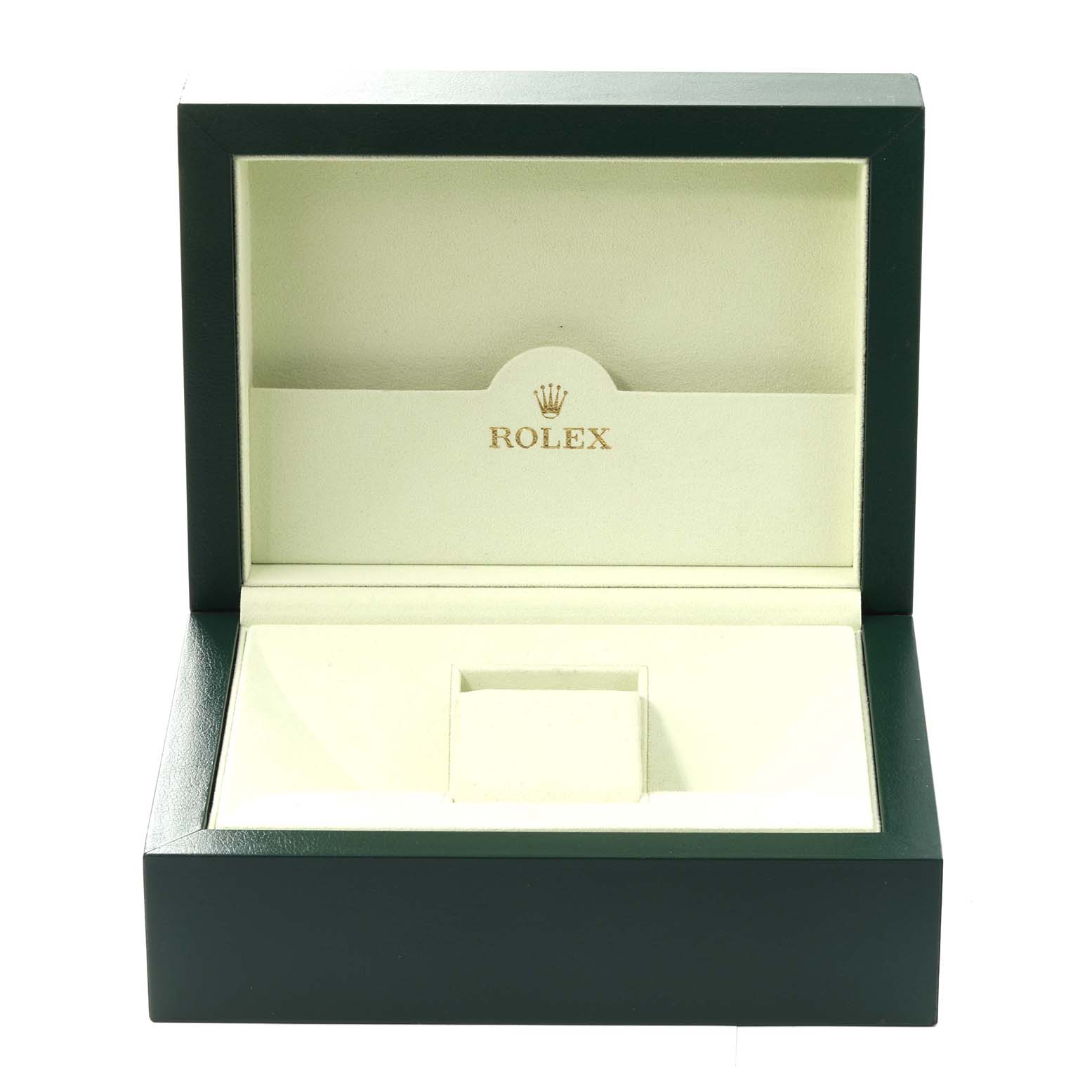 This image shows an angled view of an open Rolex watch box for the Sea-Dweller model.