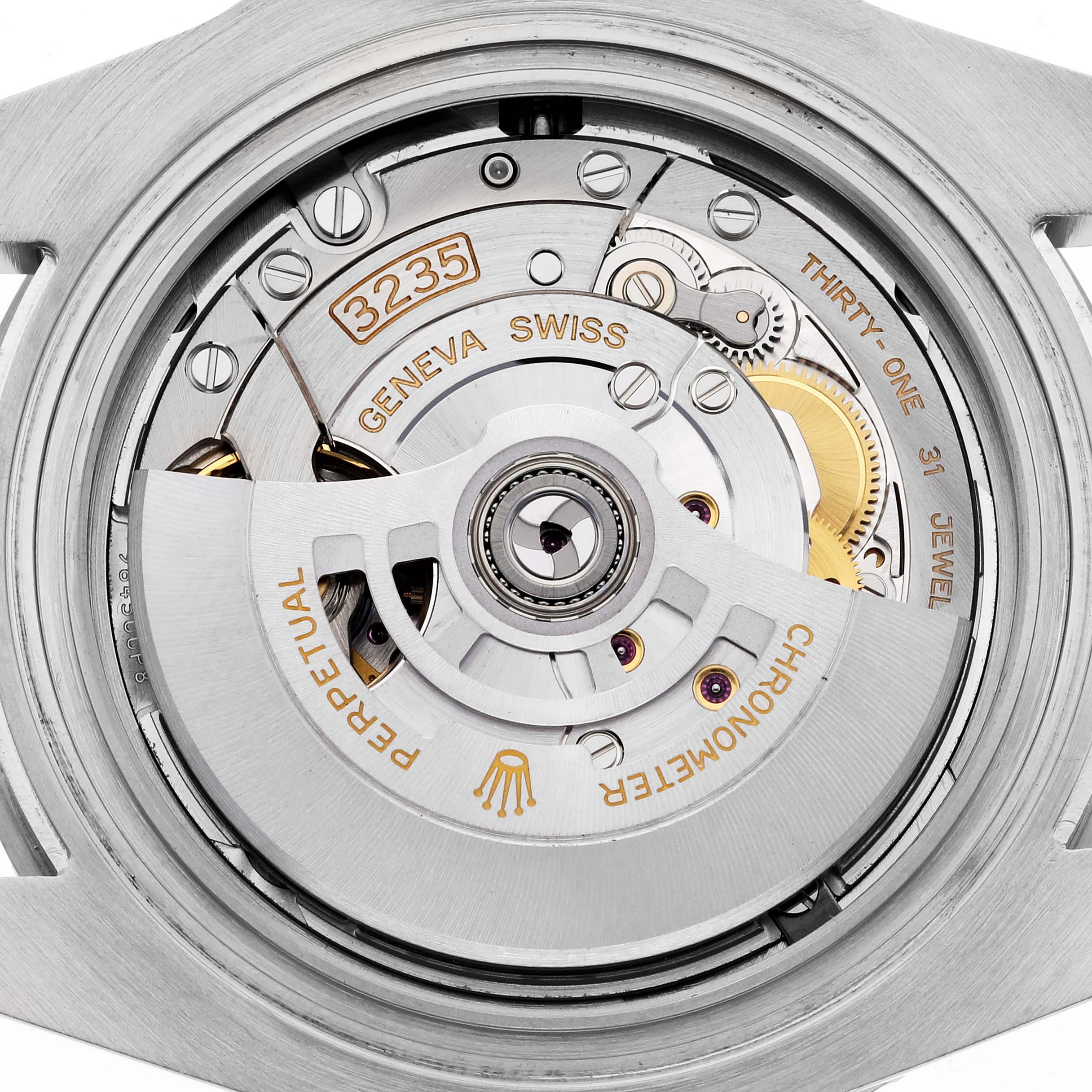 This is an up-close view of the movement inside a Rolex Submariner 126610 Men
s Stainless Steel Black Dial 126610 Men
s Stainless Steel Black Dial watch, model 3235.