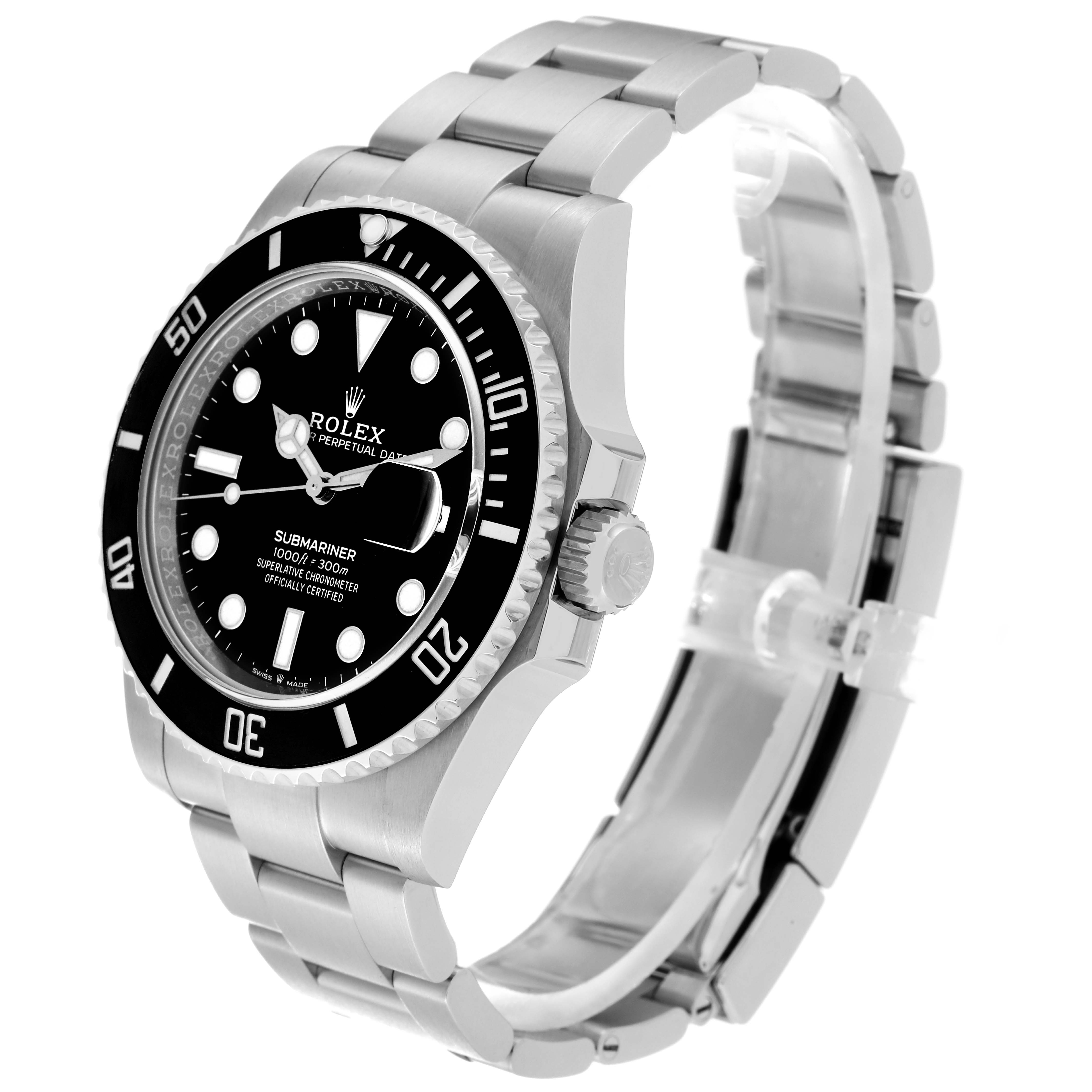 The Rolex Submariner 126610 Men
s Stainless Steel Black Dial 126610 Men
s Stainless Steel Black Dial watch is shown at an oblique angle, featuring its face, bezel, crown, and bracelet.
