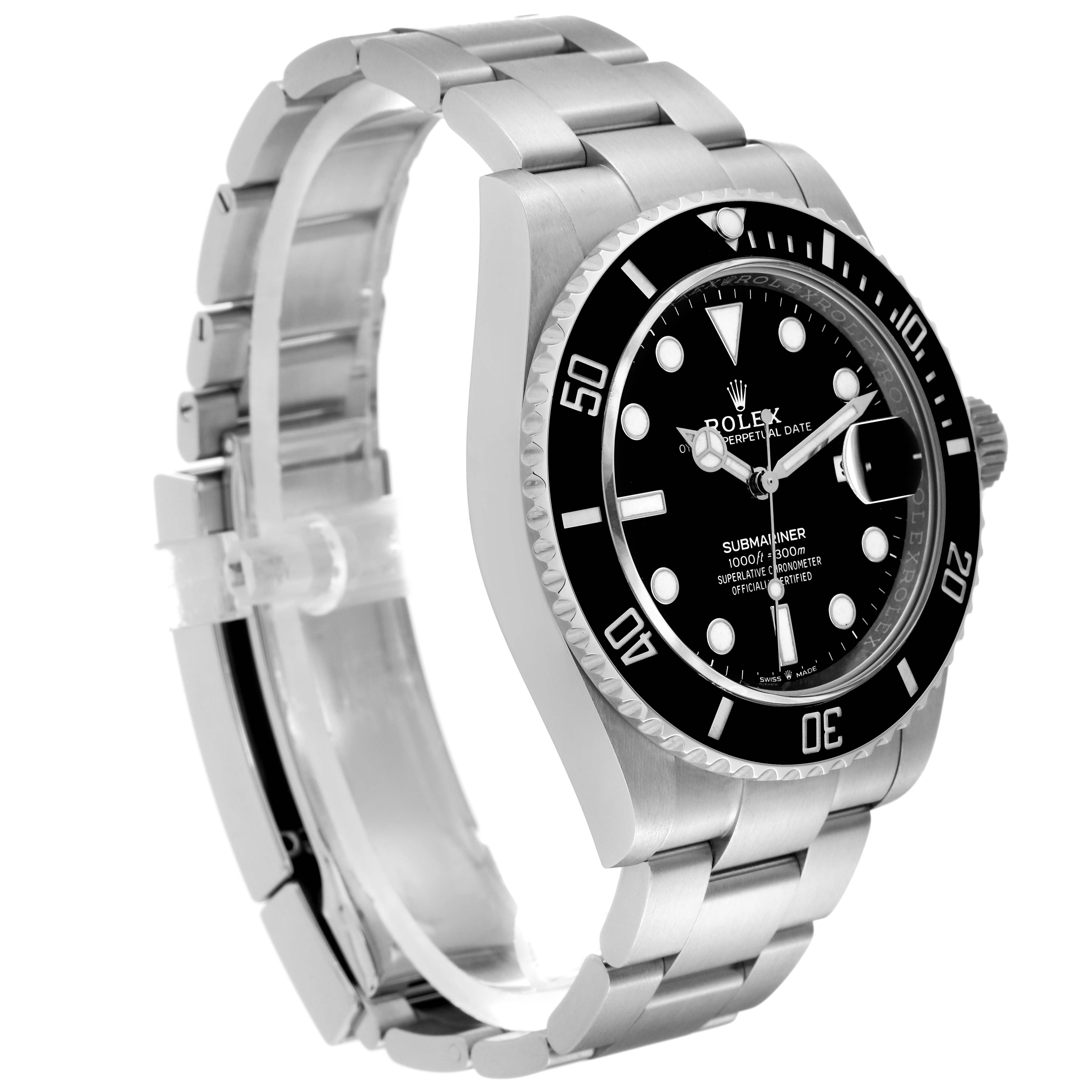 The image shows a Rolex Submariner 126610 Men
s Stainless Steel Black Dial 126610 Men
s Stainless Steel Black Dial watch from a left-front angle, displaying the bezel, dial, case, and bracelet.