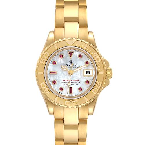 Photo of Rolex Yachtmaster 29 Yellow Gold Mother of Pearl Ruby Ladies Watch 169628