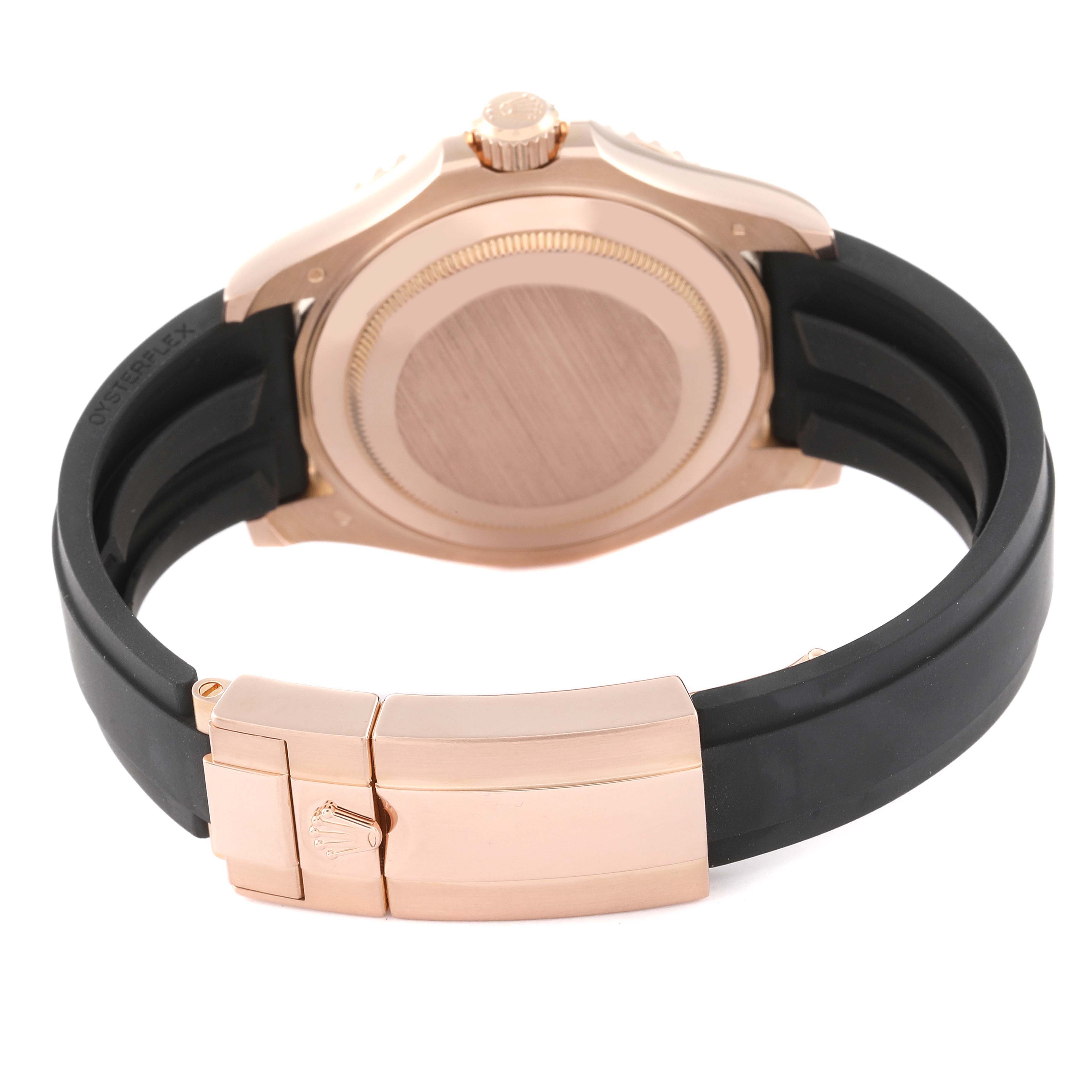 The image shows the back view of a Rolex Yacht-Master 116655 Men's Rose Gold Black Dial 116655 Men's Rose Gold Black Dial watch, including the case back and clasp.