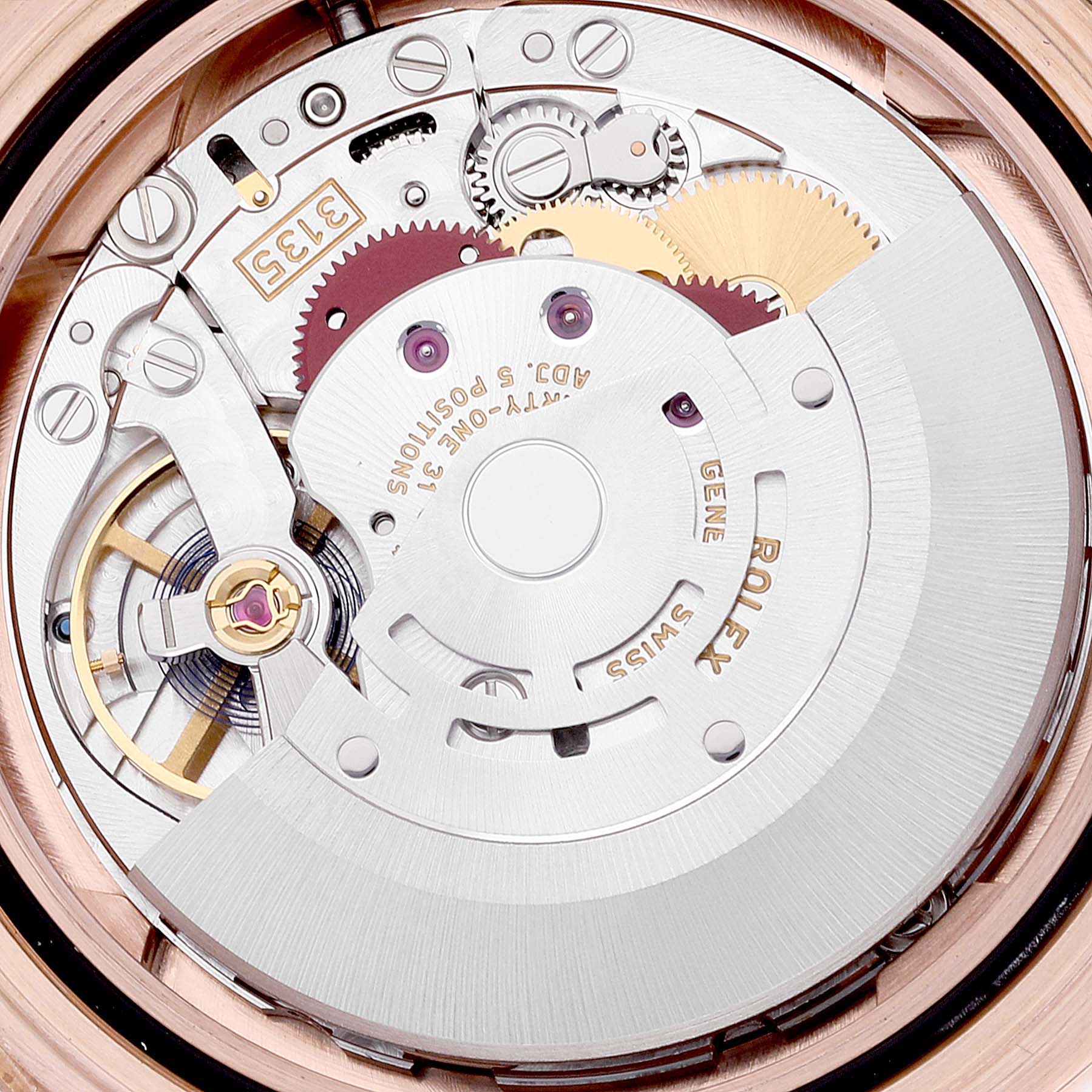 This image shows the movement and inner mechanical parts of the Rolex Yacht-Master 116655 Men's Rose Gold Black Dial 116655 Men's Rose Gold Black Dial model watch.