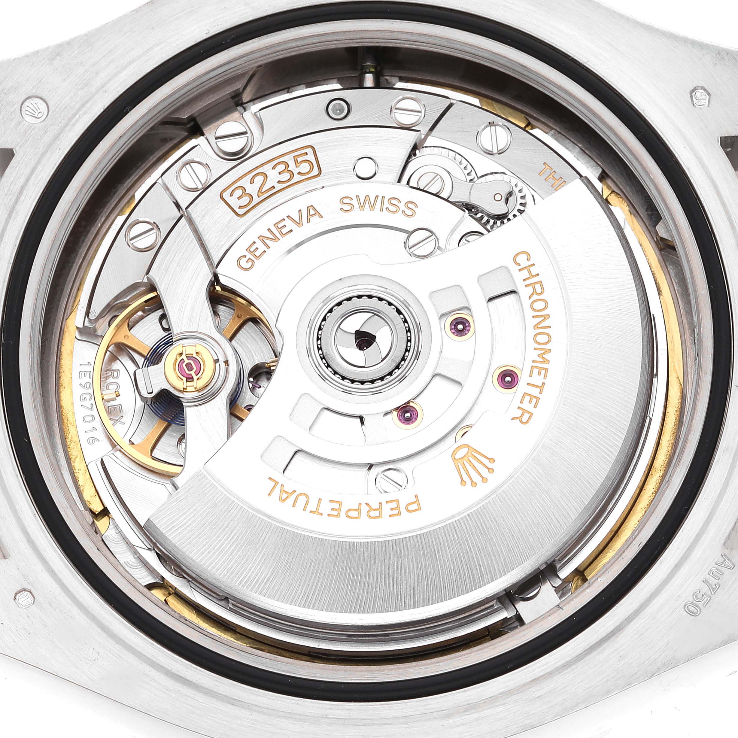 The image shows a close-up of the movement and internal mechanisms of a Rolex Yacht-Master 226659 Men's White Gold Black Dial 226659 Men's White Gold Black Dial watch.