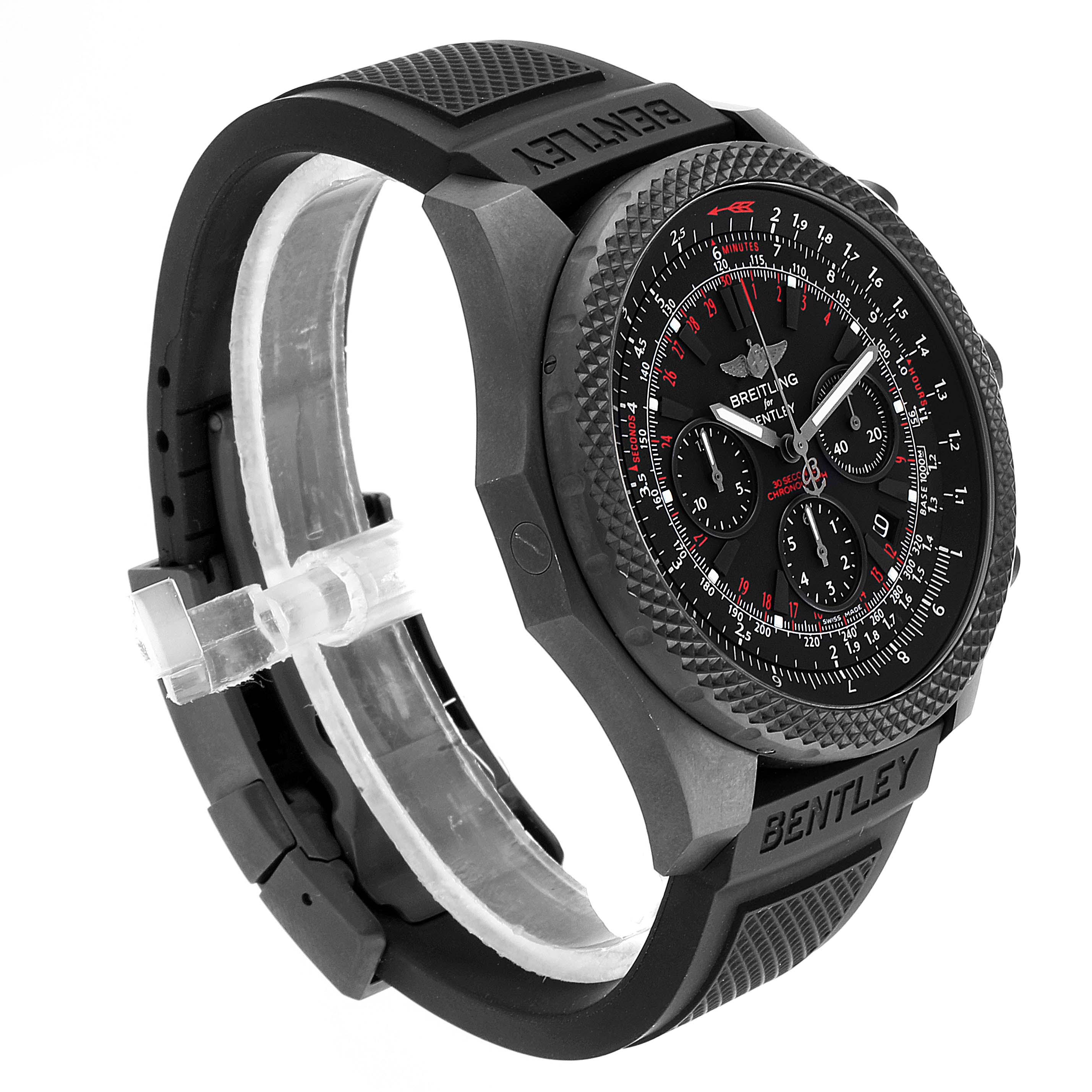 The Breitling Bentley V25367 Men's Titanium Black Dial V25367 Men's Titanium Black Dial model watch is shown at a slight angle, highlighting the face, bezel, and part of the strap.