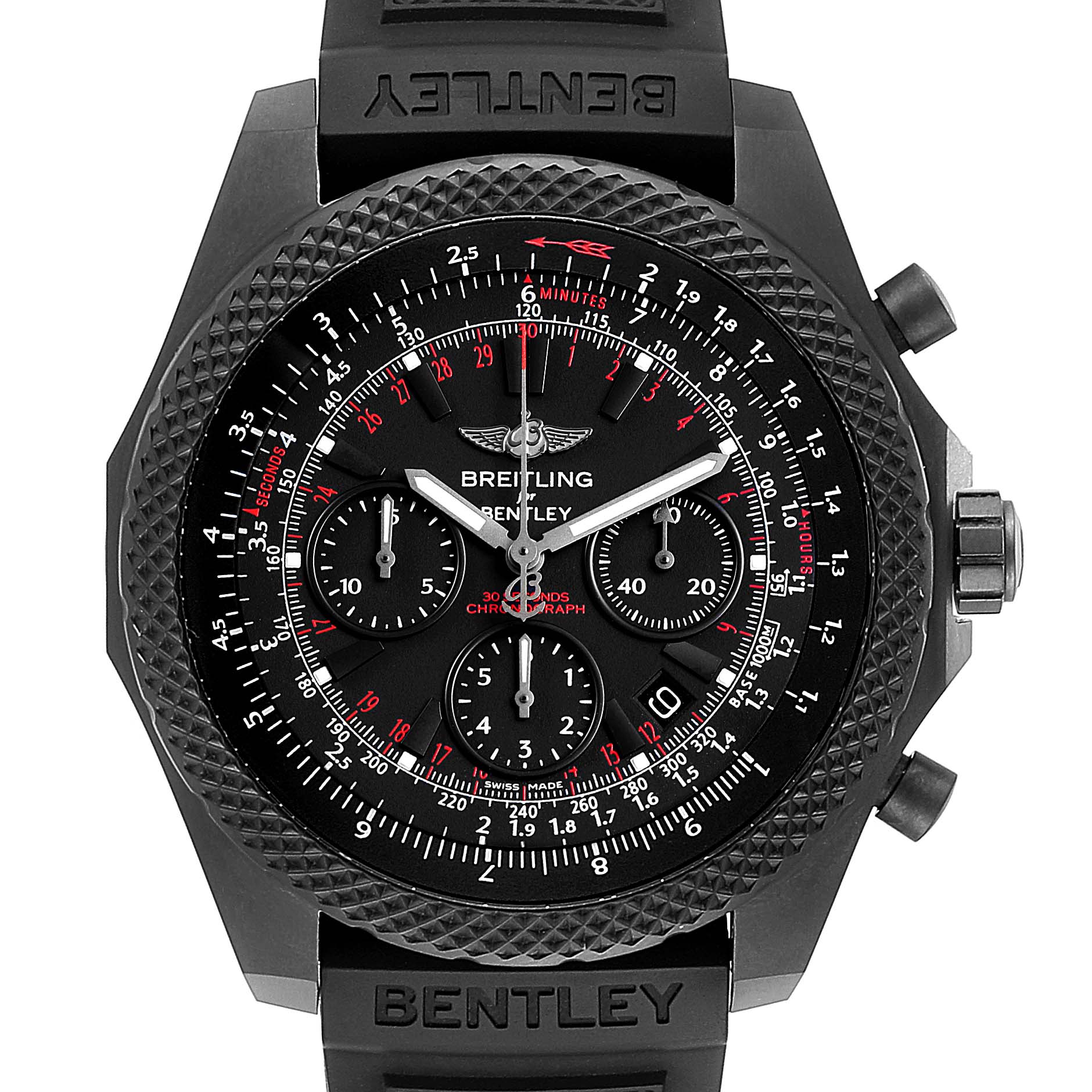 The image shows the face and bezel of a Bentley model by Breitling at a close-up angle.