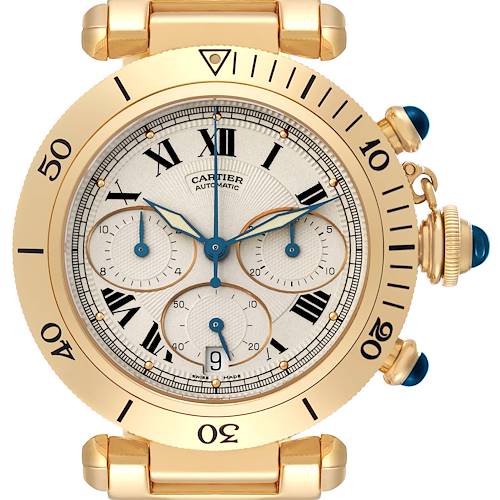 Photo of Cartier Pasha 38 Chronograph Yellow Gold Silver Dial Mens Watch W524428