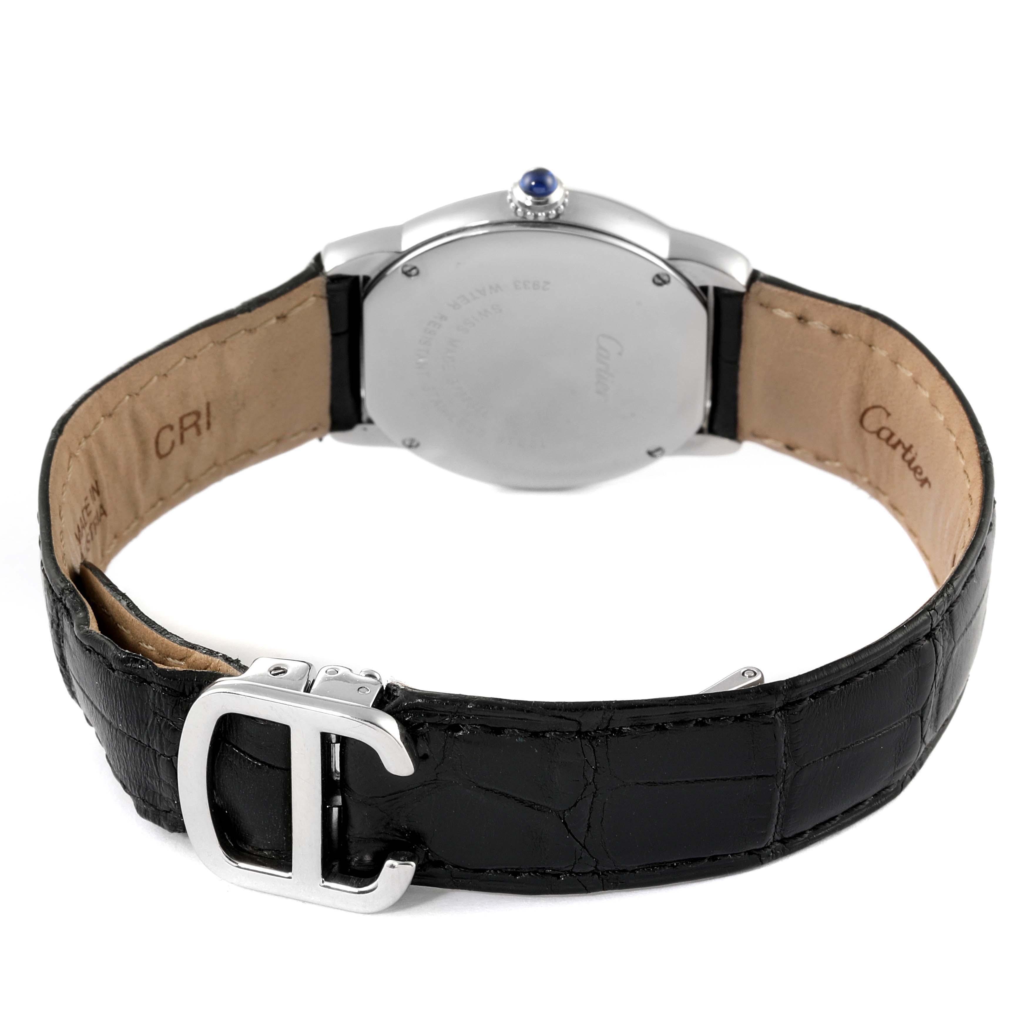 This image shows the back and strap of a Cartier Ronde W6700155 Women's Stainless Steel Silver Dial W6700155 Women's Stainless Steel Silver Dial watch, highlighting the clasp and case back.