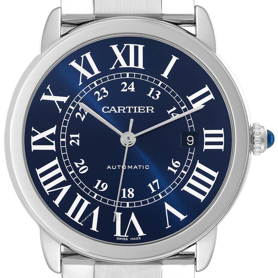 Cartier Ronde Solo XL Blue Dial Automatic Steel Mens Watch WSRN0023 Box Card SwissWatchExpo