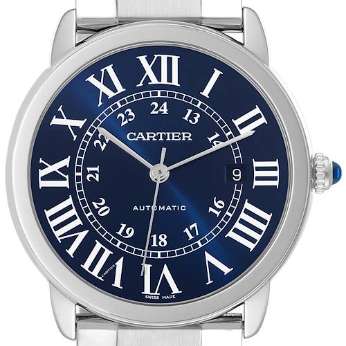Photo of Cartier Ronde Solo XL Blue Dial Automatic Steel Mens Watch WSRN0023 Box Card