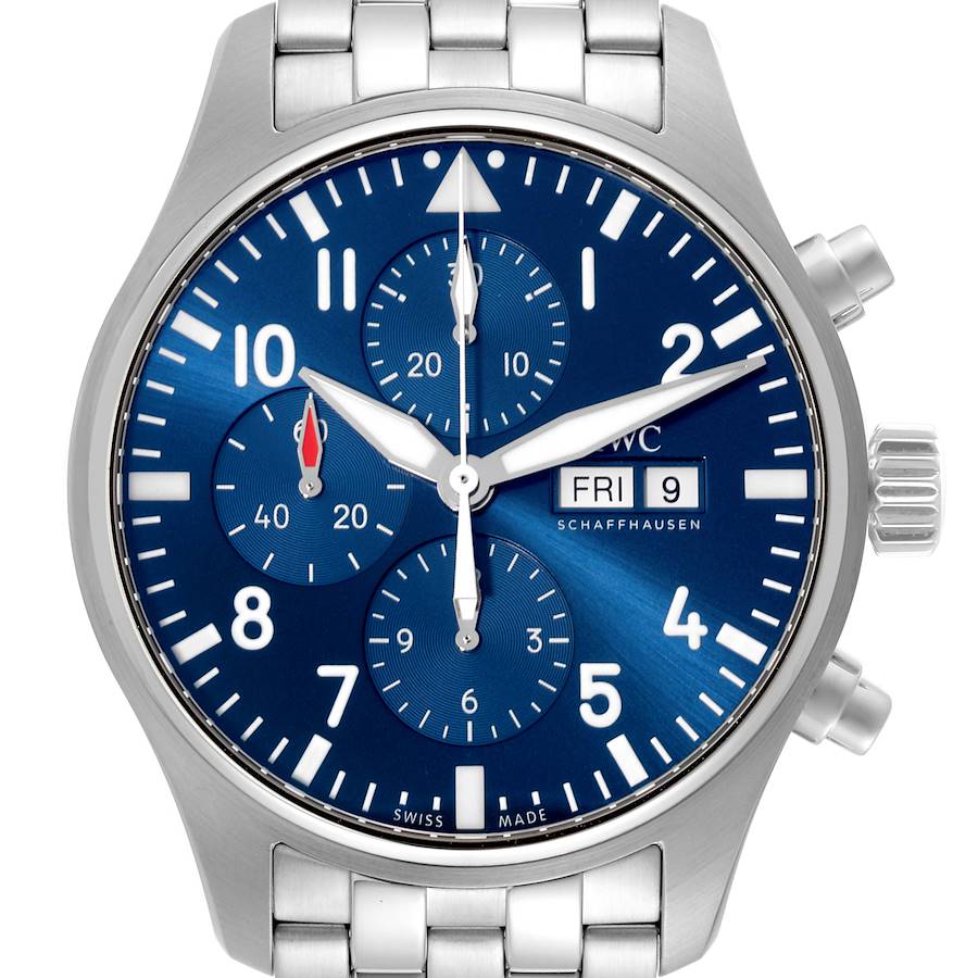 IWC Pilot Le Petit Prince Blue Dial Steel Chronograph Mens Watch IW377717 SwissWatchExpo