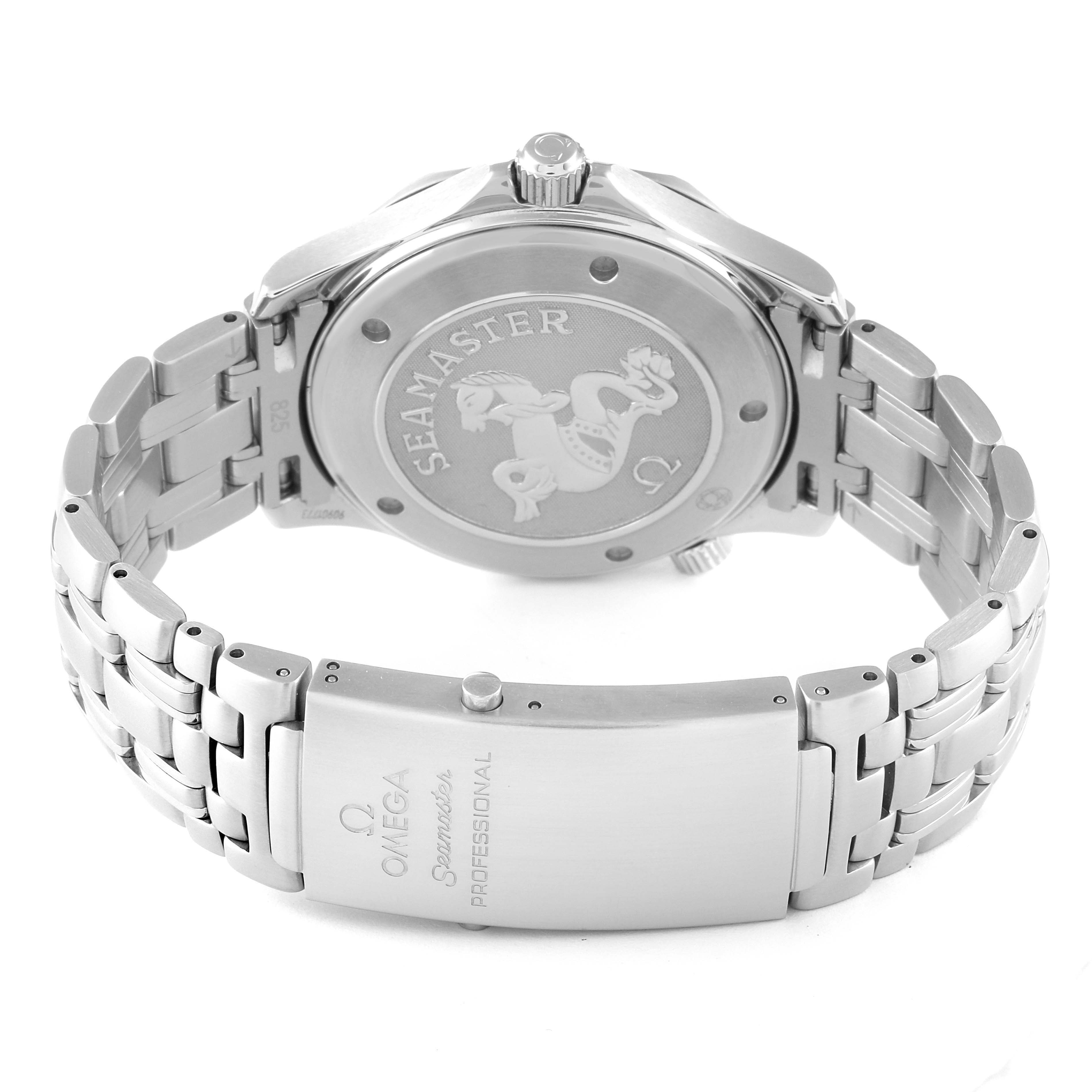 The image shows the back view and bracelet of an Omega Seamaster 212.30.41.61.01.001 Men's Stainless Steel Black Dial 212.30.41.61.01.001 Men's Stainless Steel Black Dial watch, highlighting the case back and clasp.