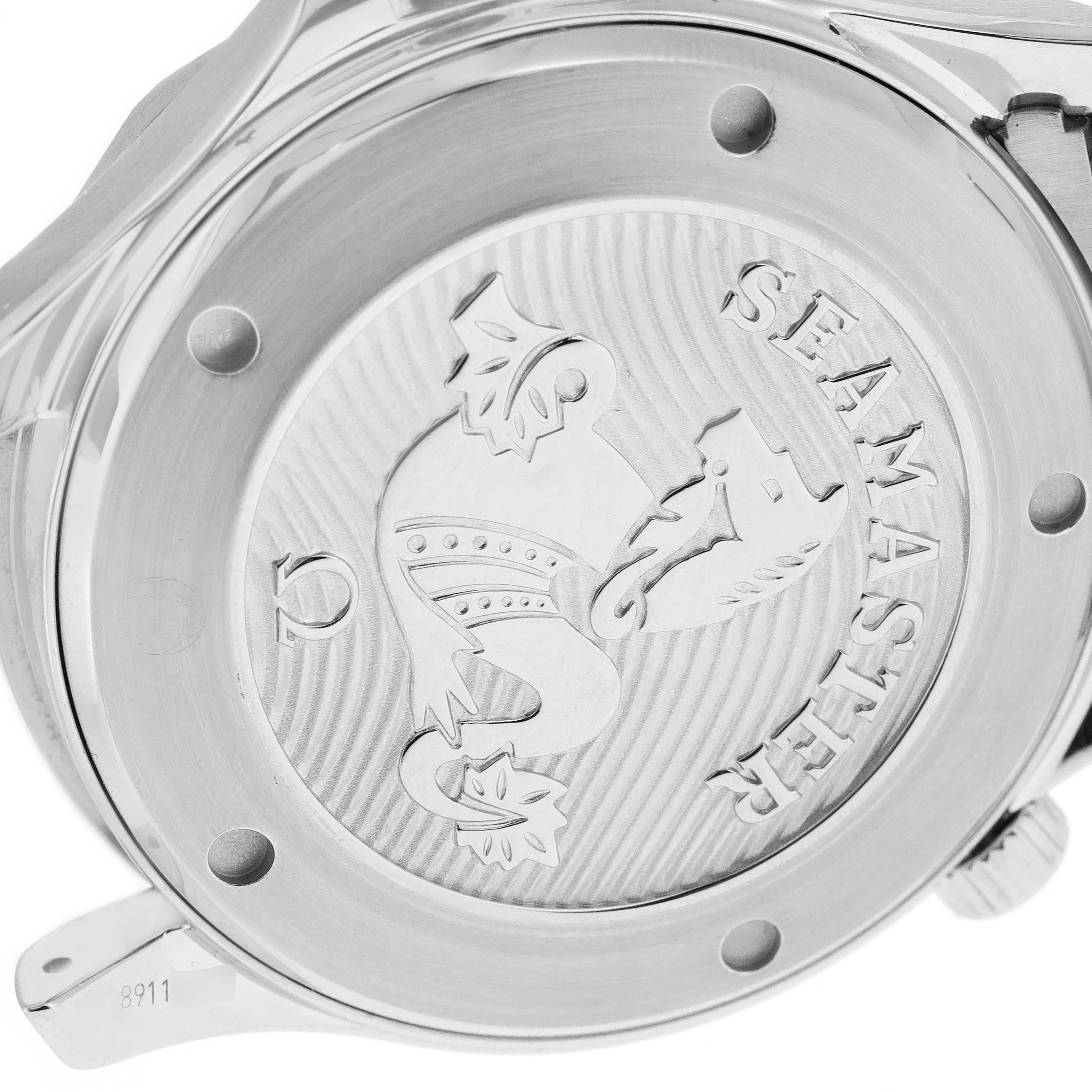 This image shows the case back of an Omega Seamaster 212.30.41.20.01.003 Men's Stainless Steel Black Dial 212.30.41.20.01.003 Men's Stainless Steel Black Dial watch, featuring an engraved design and brand/model name.