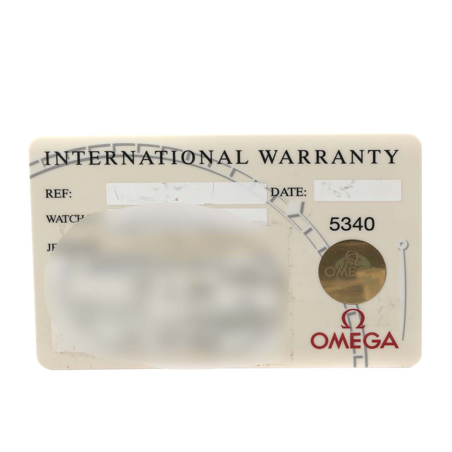 This image shows an Omega international warranty card for the Seamaster model, viewed from the front.