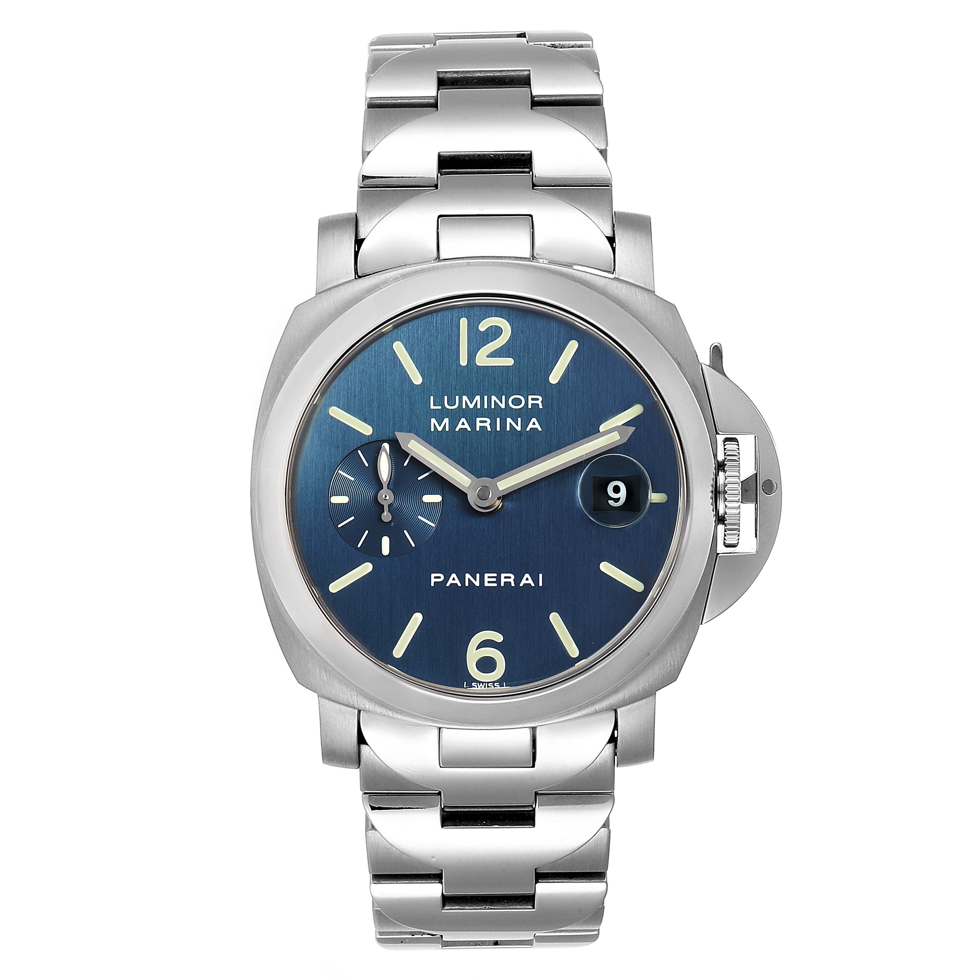 Panerai Luminor Marina Blue Dial Mens Watch PAM00120 Box Papers ...